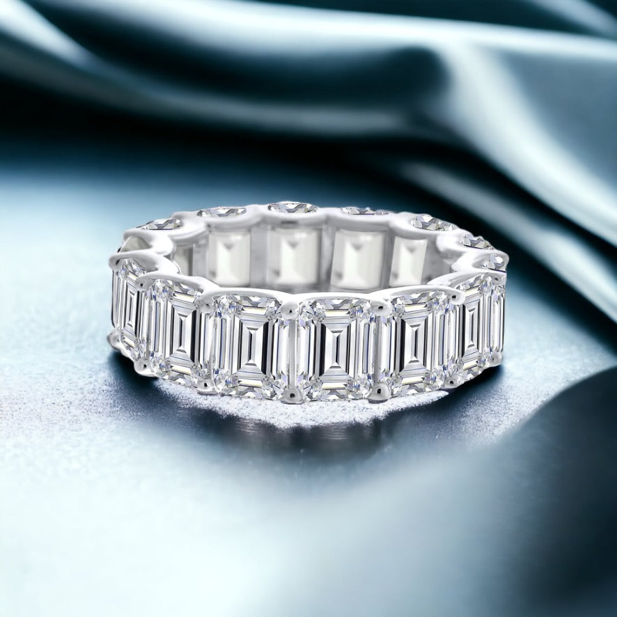 Emerald Cut Diamond Eternity Ring Sterling Silver Band 925