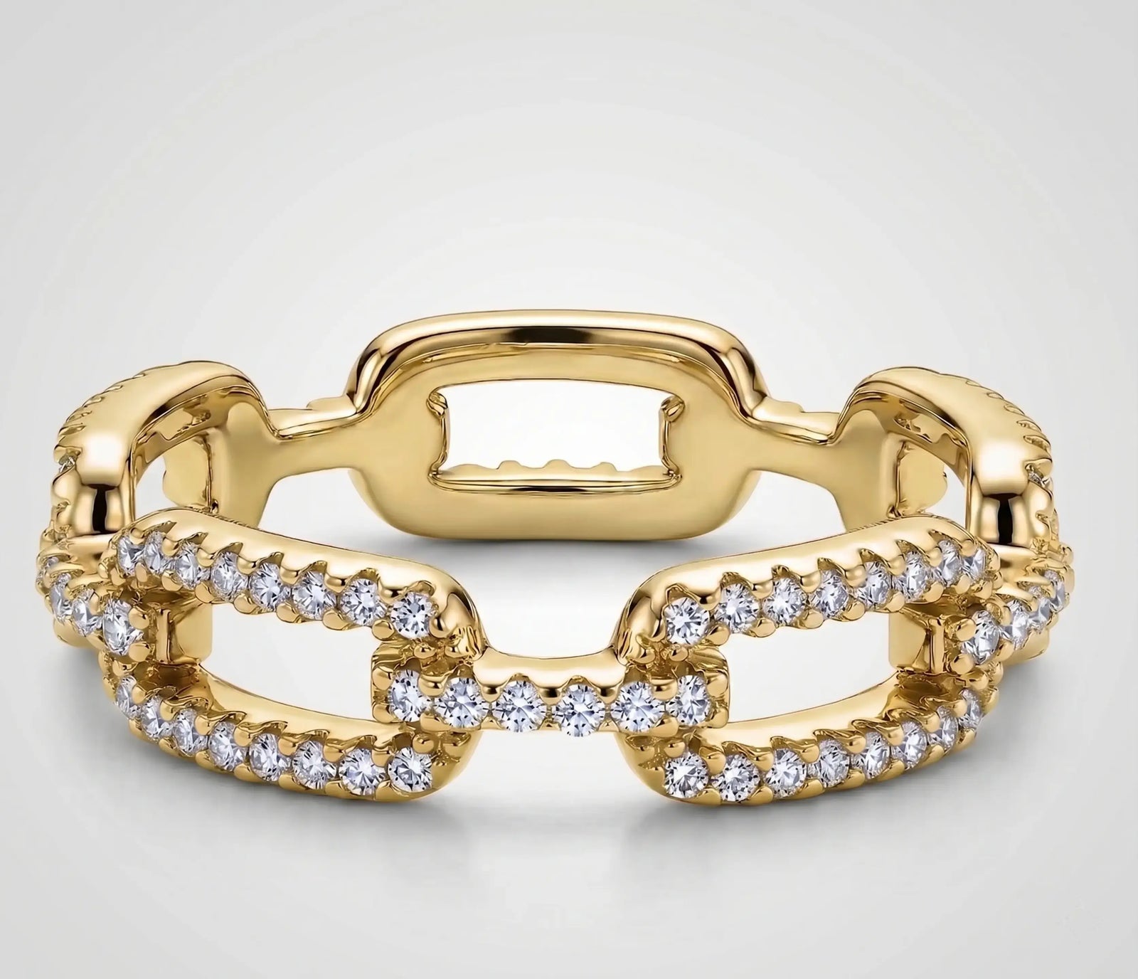 Gold Paperclip Link Ring Sterling Silver Pave