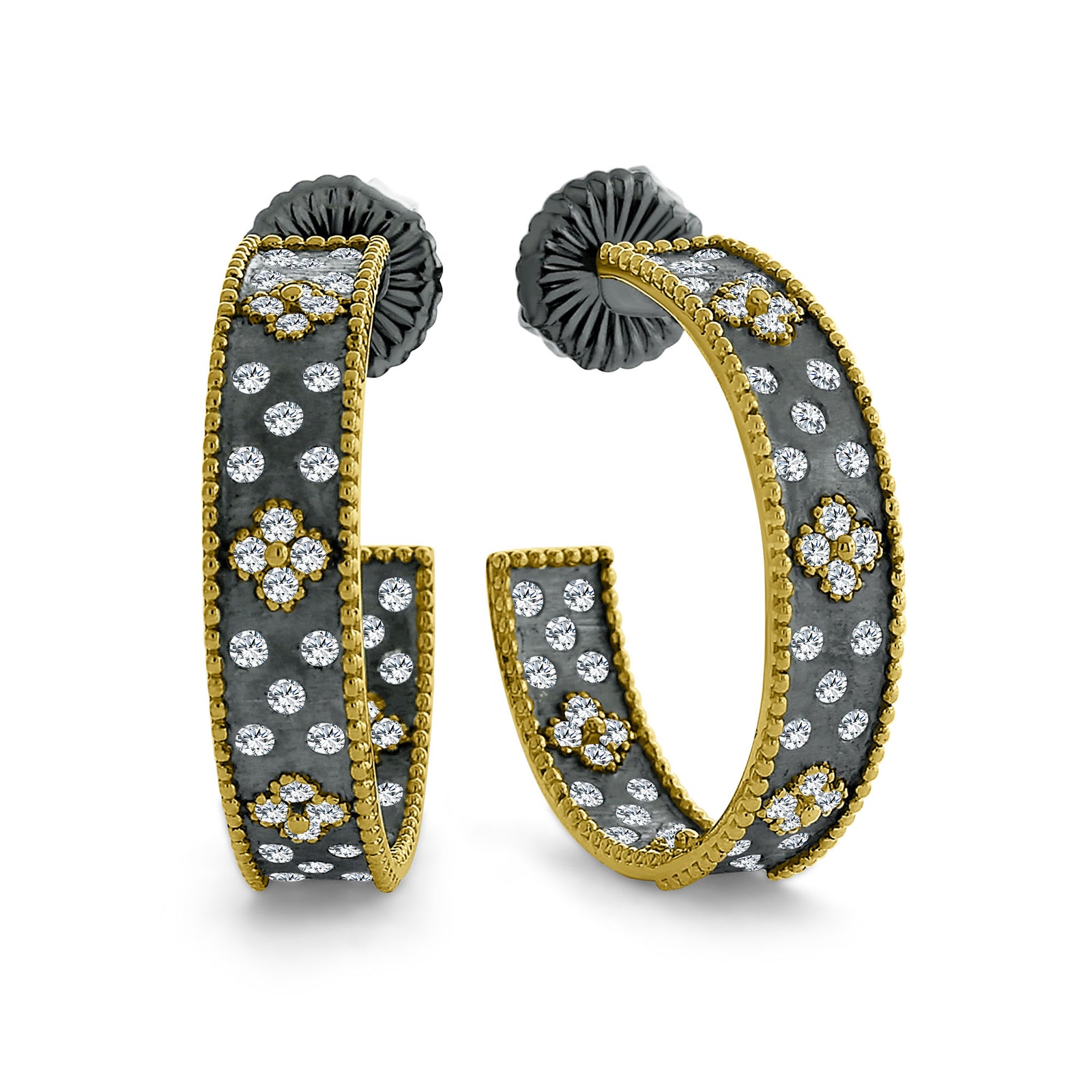 Medium Black and Gold 2-Tone Hoop Earrings