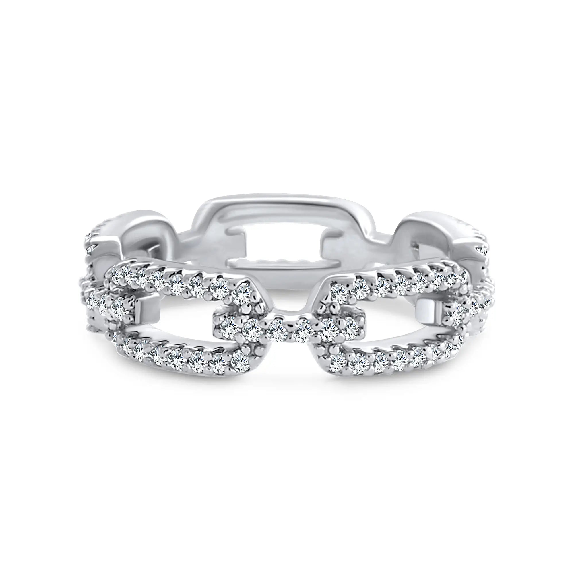 Paperclip Link Ring Sterling Silver Pave