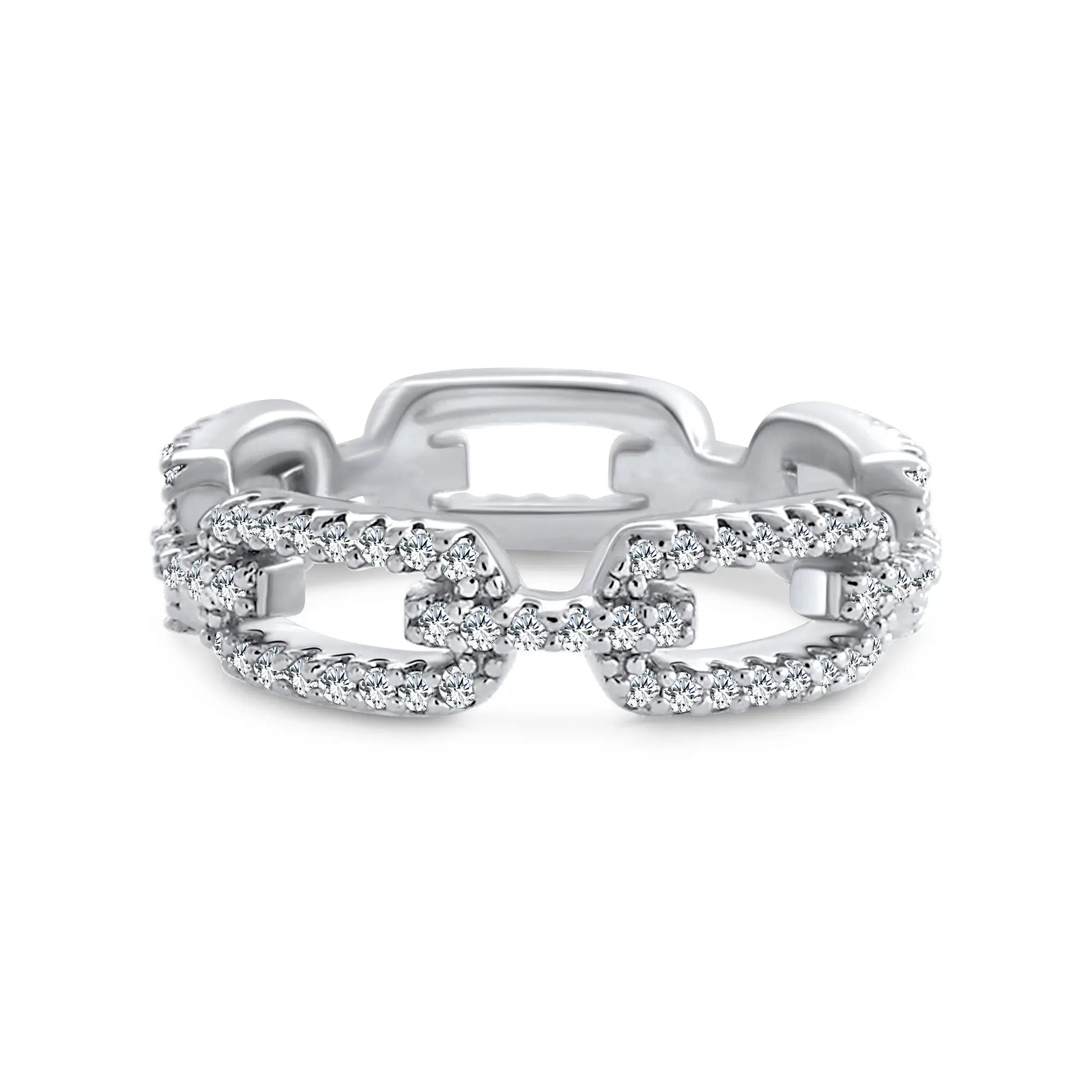 Paperclip Link Ring Sterling Silver Pave