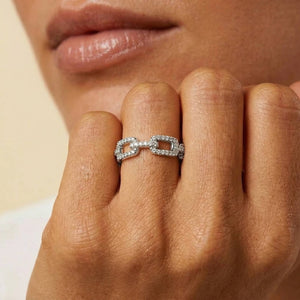 Silver Paperclip Link Ring Sterling Silver Pave