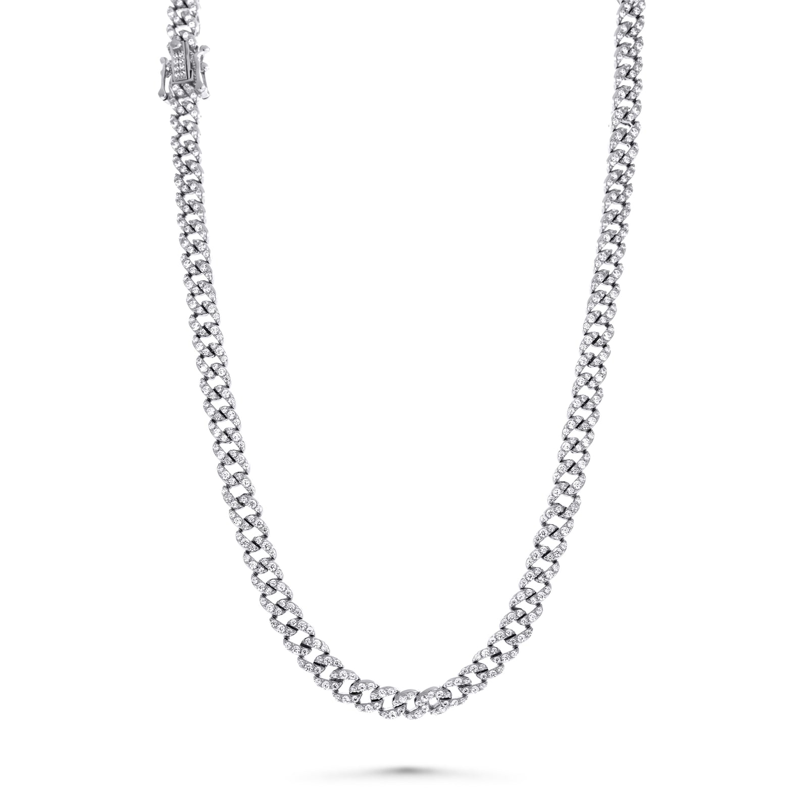 Cuban Chain Necklace Sterling Silver Pave CZ