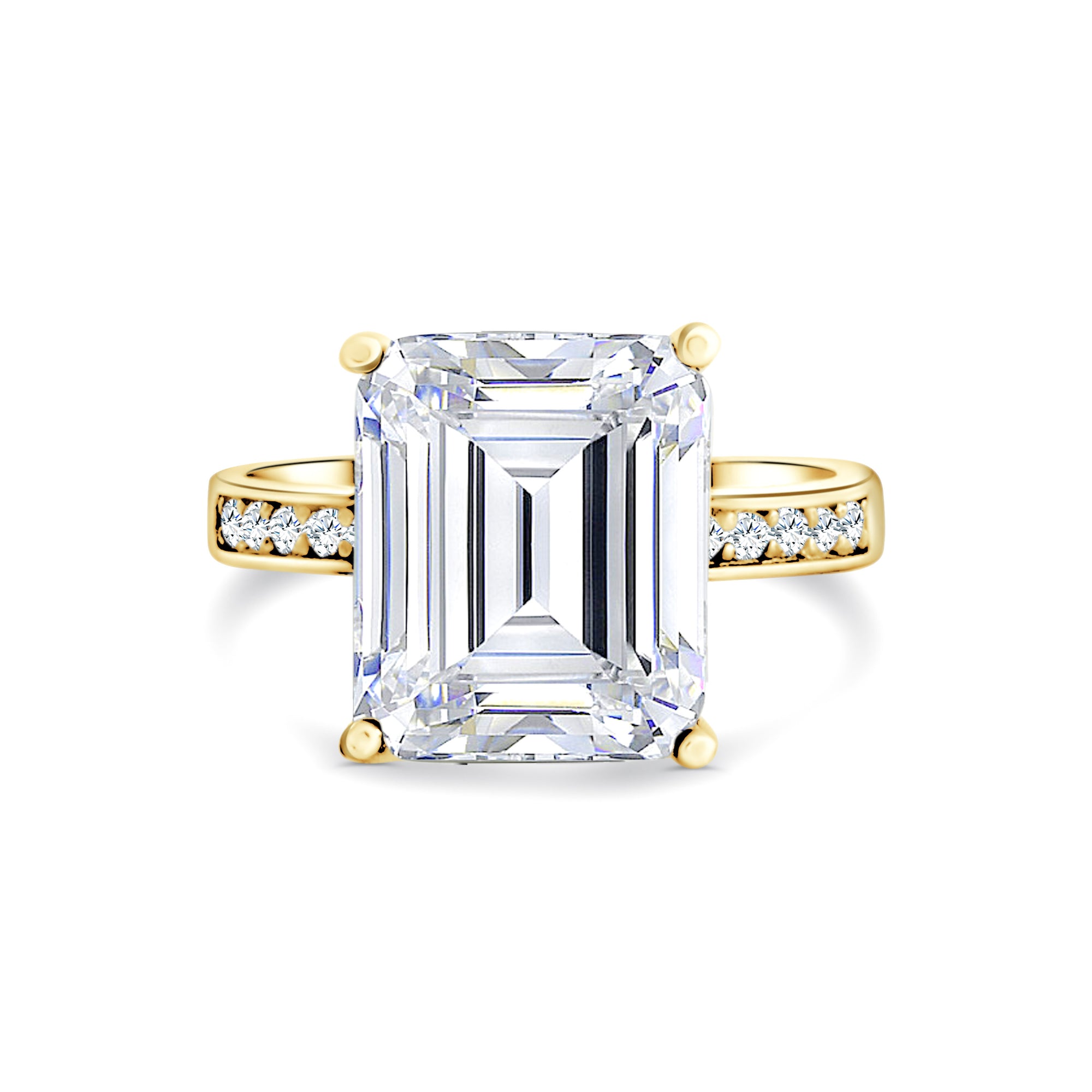 Emerald Cut Gold Ring Sterling Silver 925 CZ