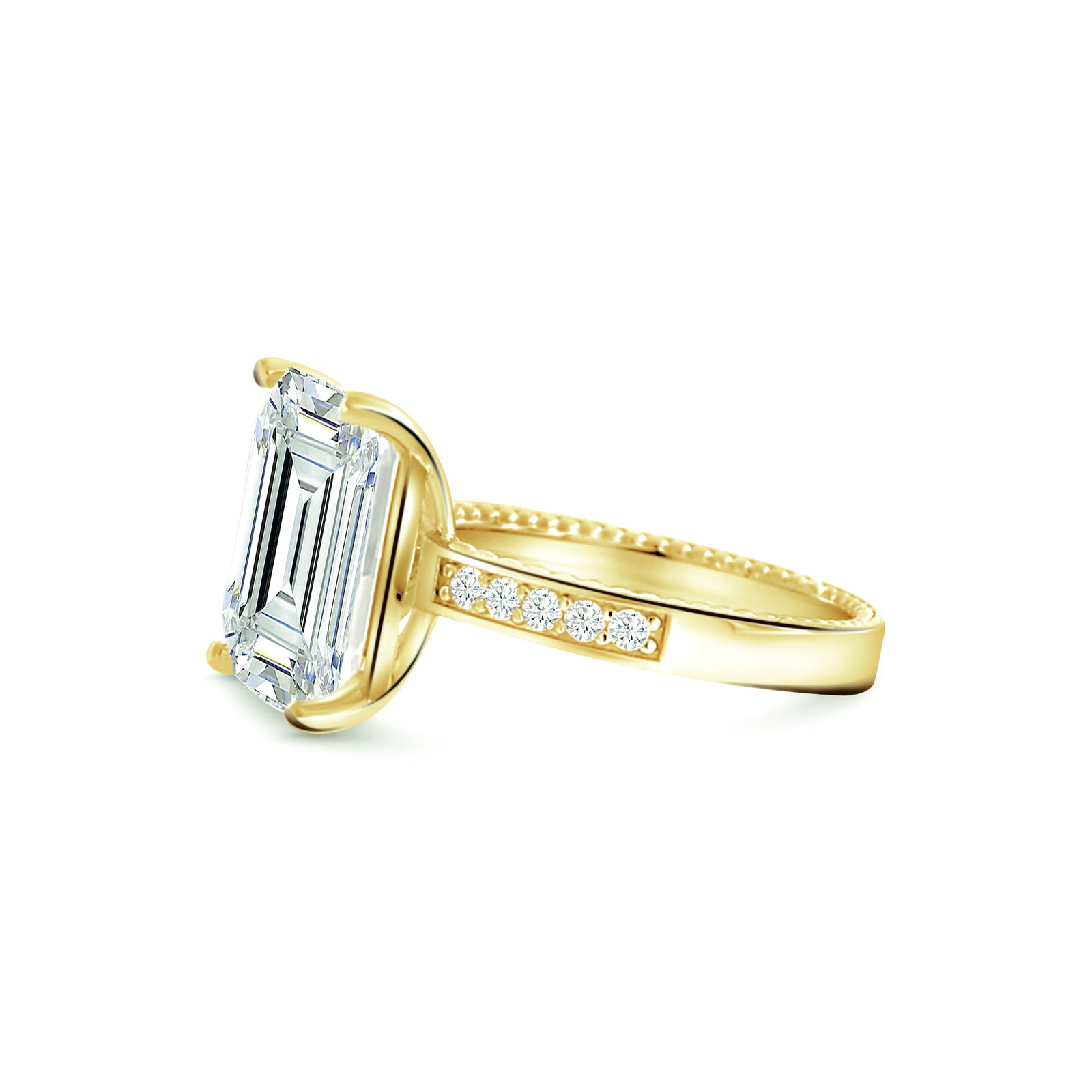 Emerald Cut Gold Ring Sterling Silver 925 CZ