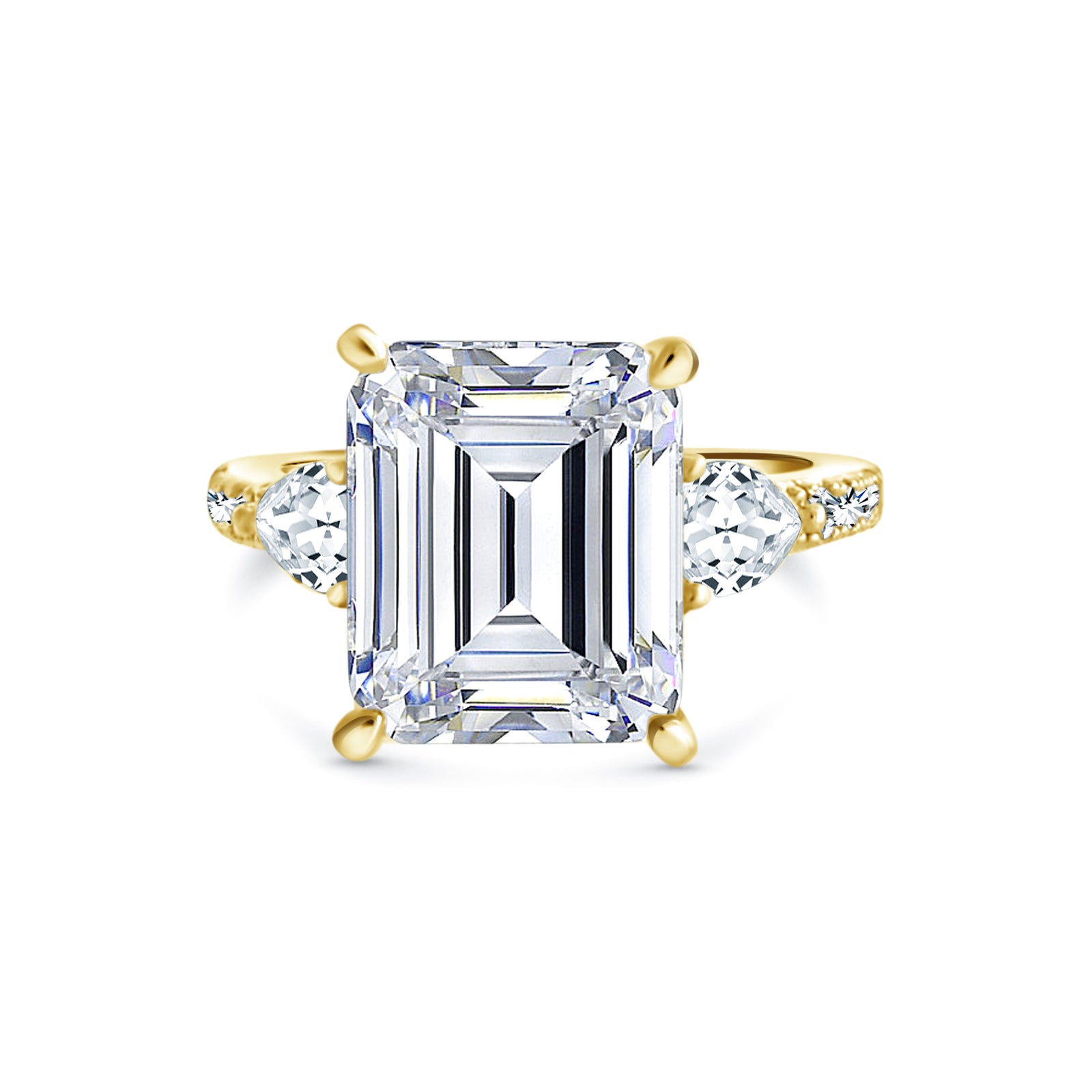 3-Stone Emerald Cut Gold Ring Sterling Silver 925 CZ