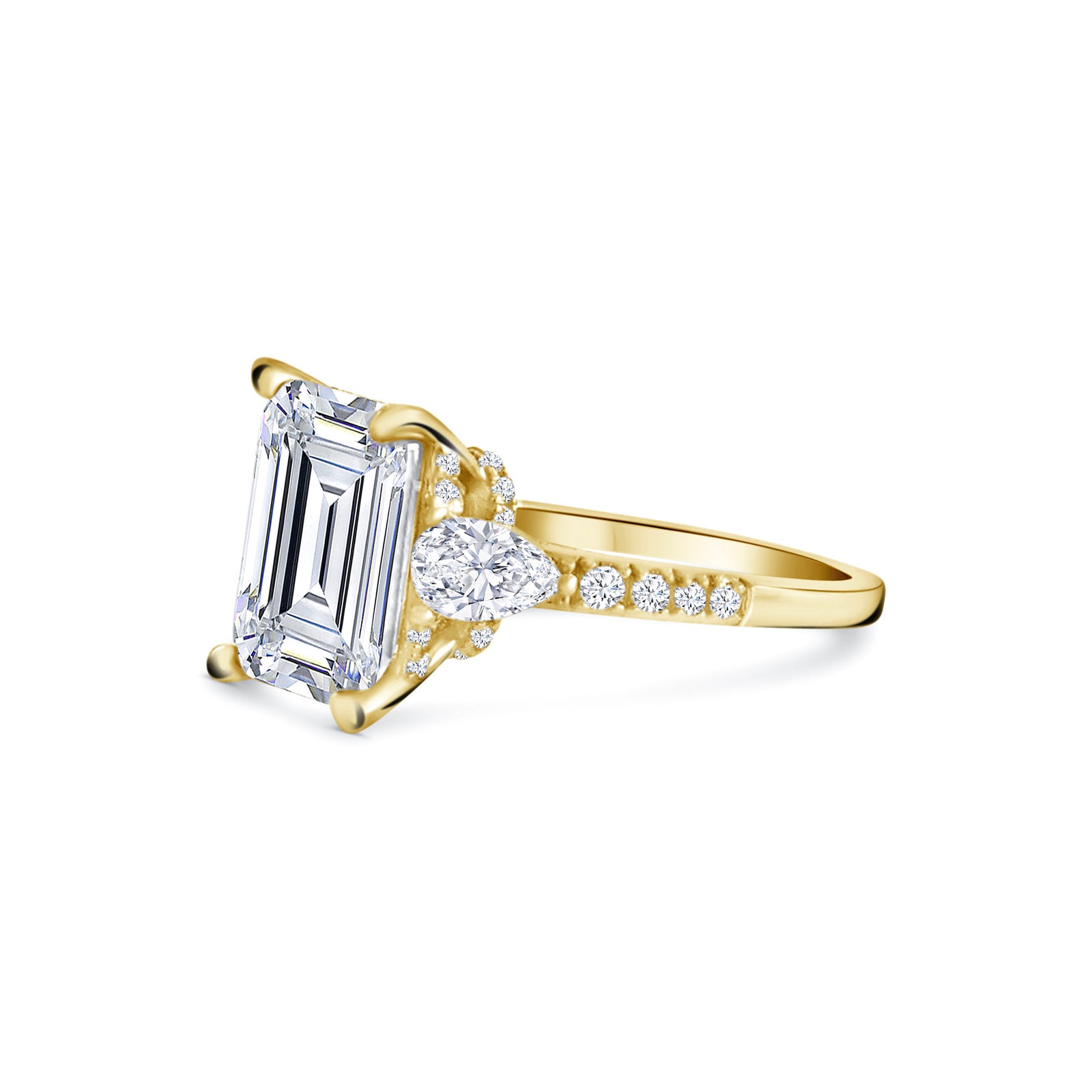 3-Stone Emerald Cut Gold Ring Sterling Silver 925 CZ