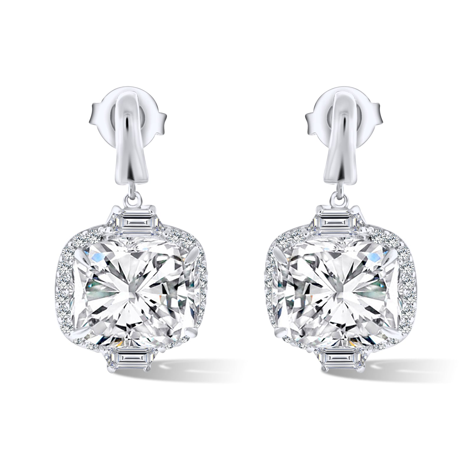 Fancy Cushion Silver Earrings Drop Pendant Cubic Zirconia CZ