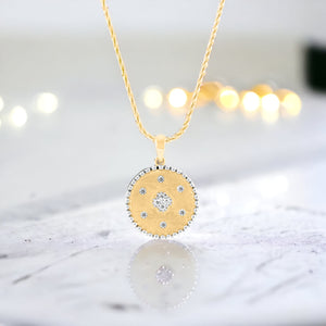 Gold 2-Tone Frosted Rounded Pendant Necklace