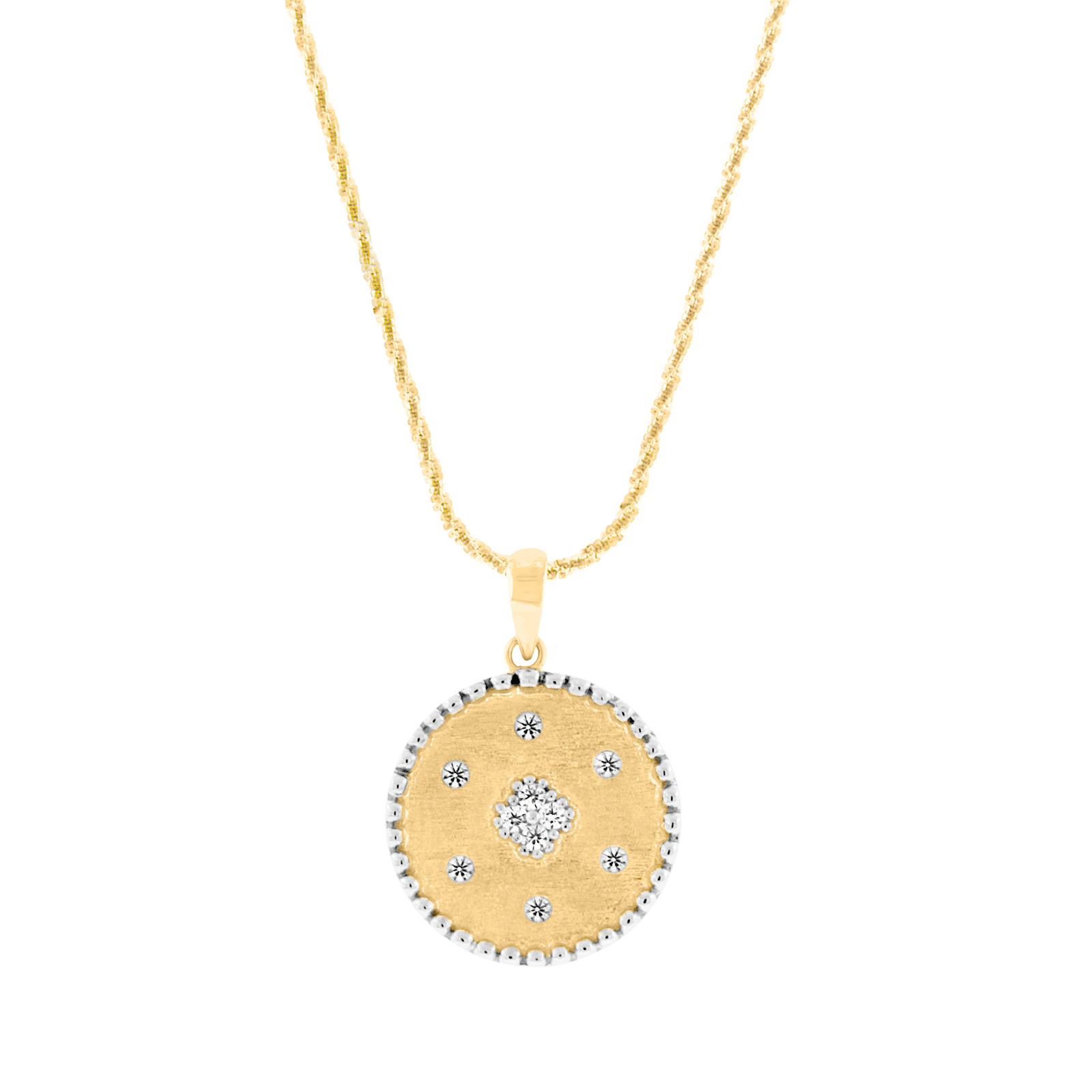Gold 2-Tone Frosted Rounded Pendant Necklace