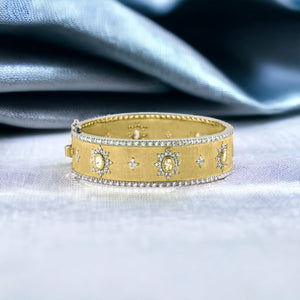 Gold 2-Tone Frosted Bracelet with Silver Details and Oval Stones