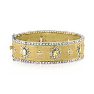 Gold 2-Tone Frosted Bracelet with Silver Details and Oval Stones