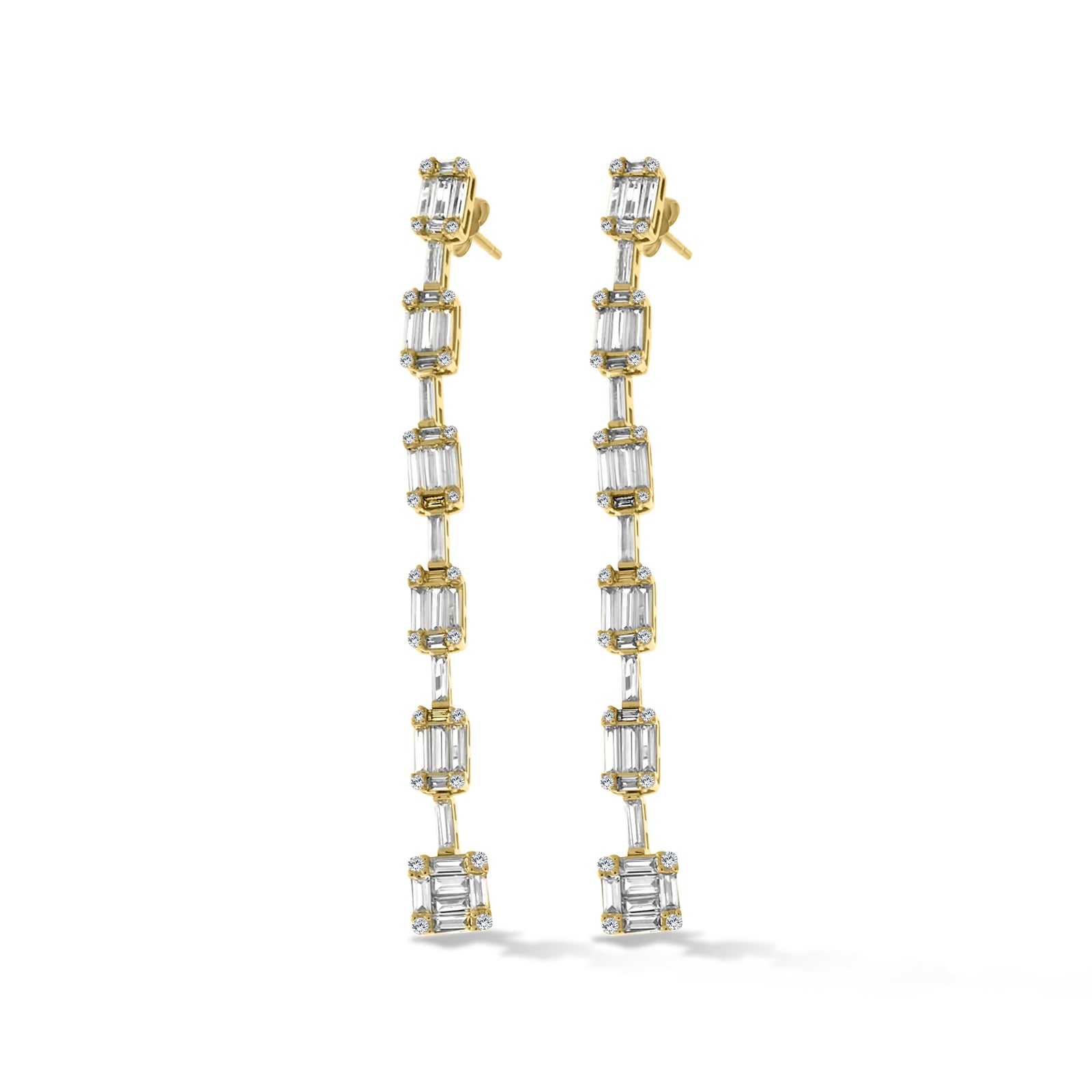 Gold Baguette Drop Earrings Sterling Silver