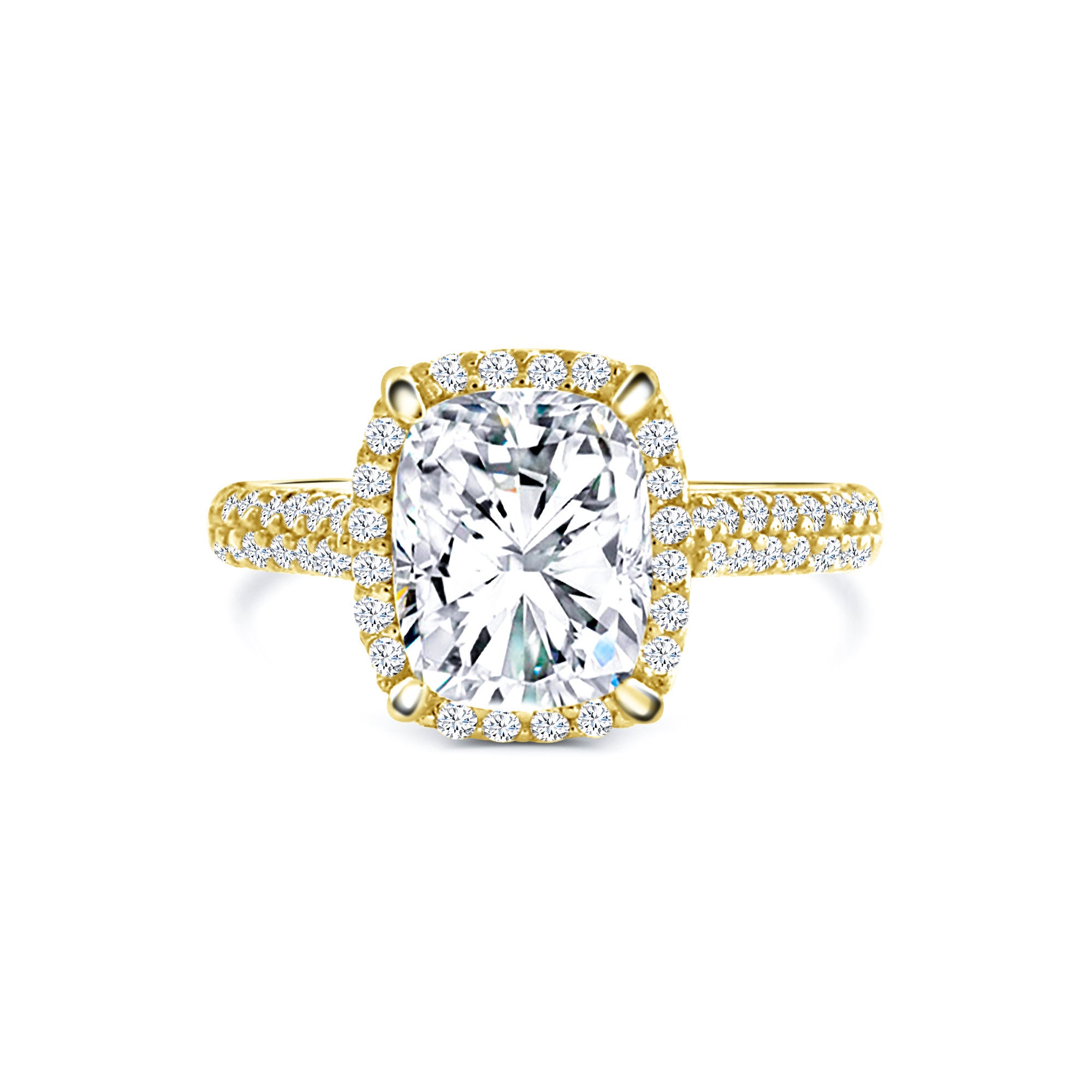 Gold Halo Ring Sterling Silver 925 CZ