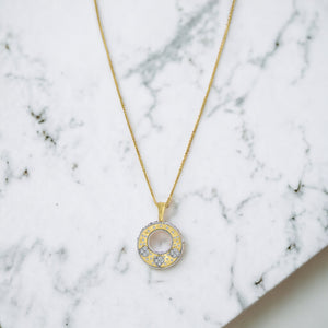 Small 2-Tone Silver Frosted Pendant Necklace with Gold Details