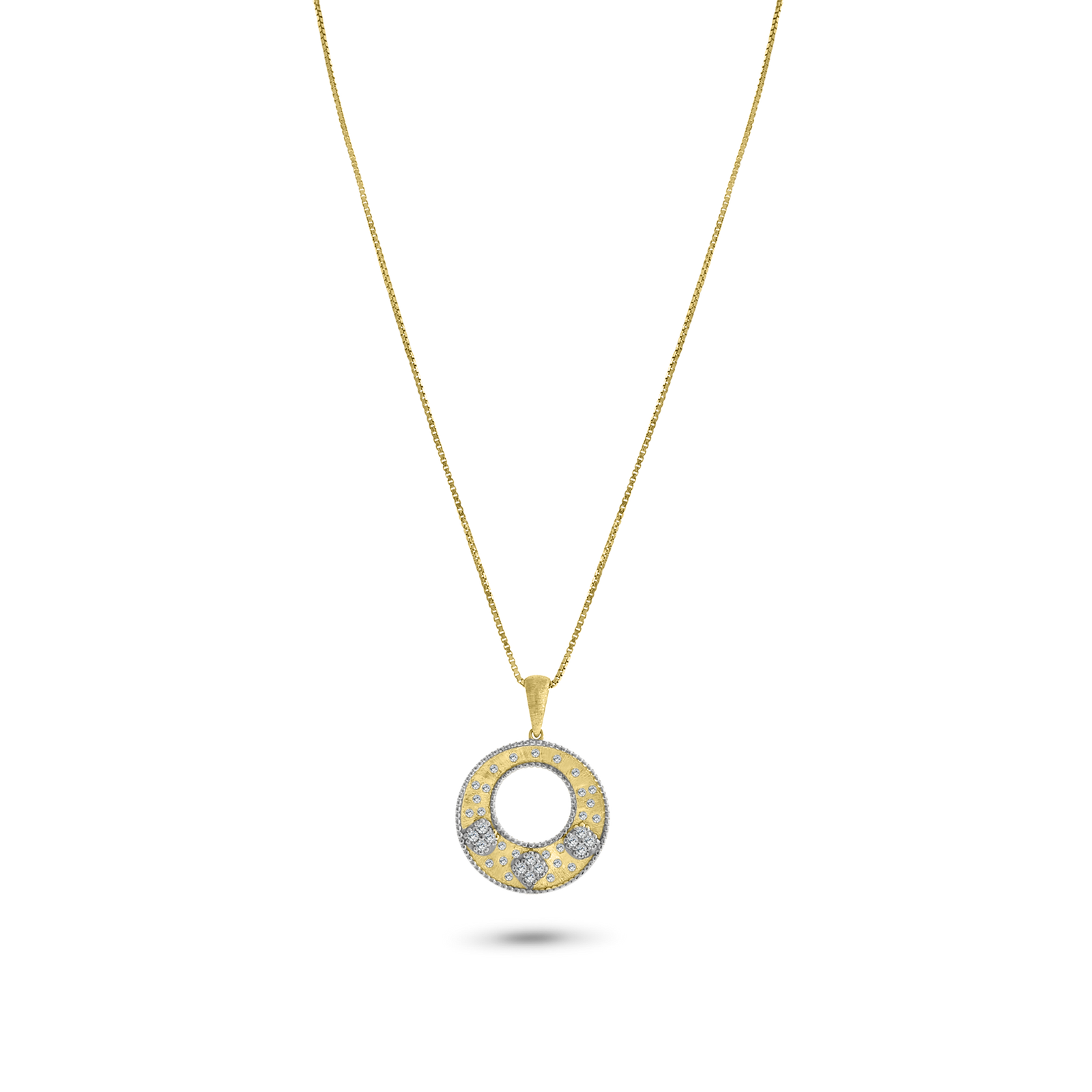 Small 2-Tone Gold Frosted Pendant Necklace with Silver Details