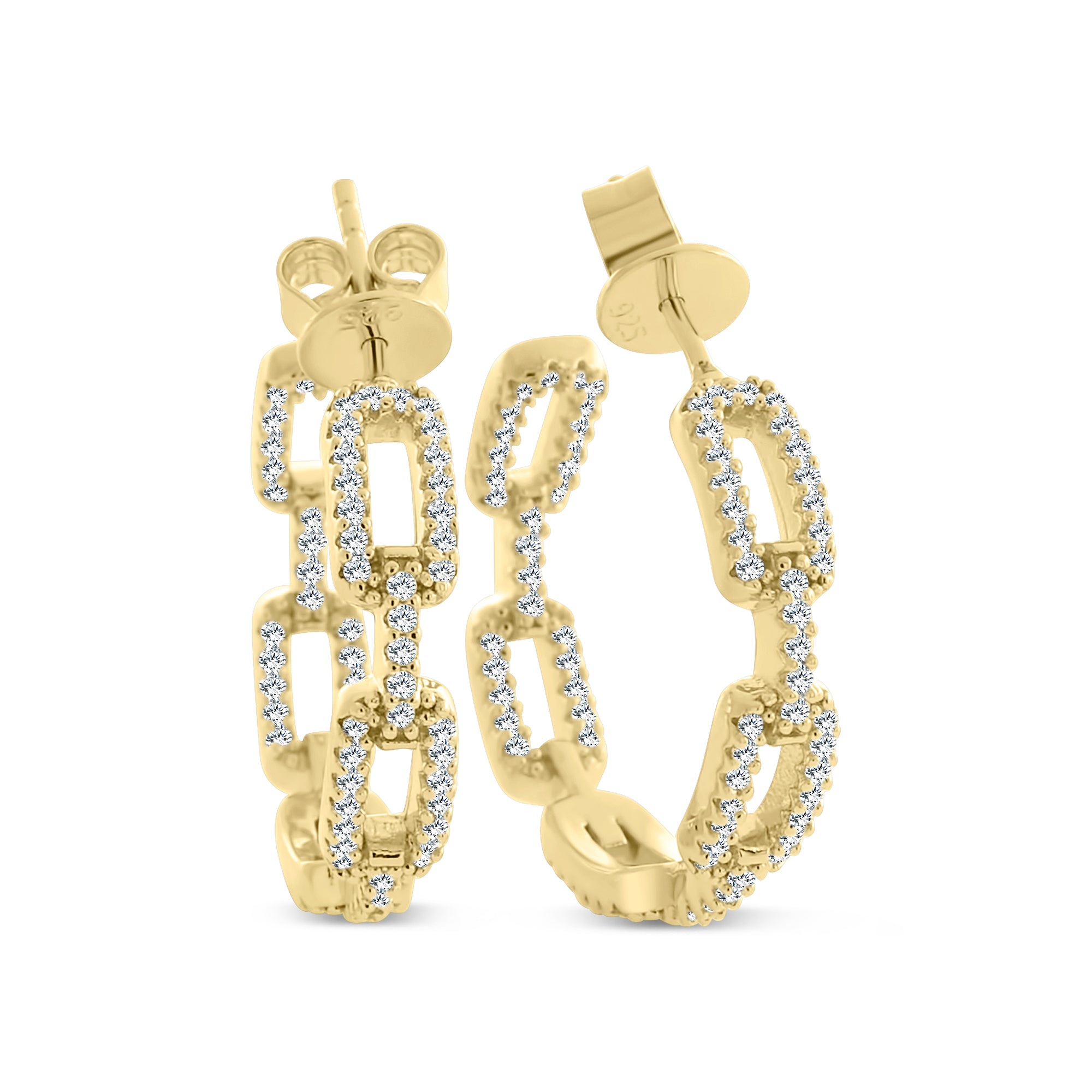 Gold Link Chain Hoop Earrings Micro Pave CZ