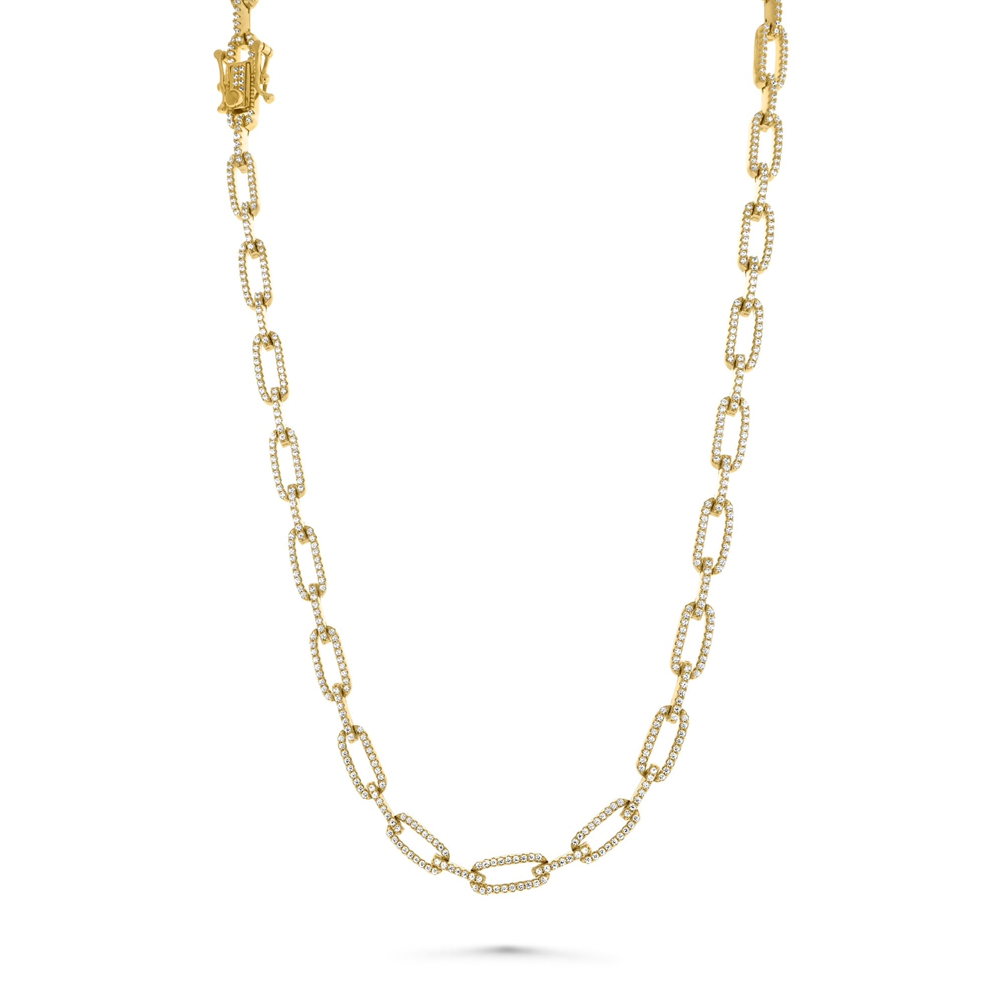 Gold Link Chain Necklace Sterling Silver Pave CZ