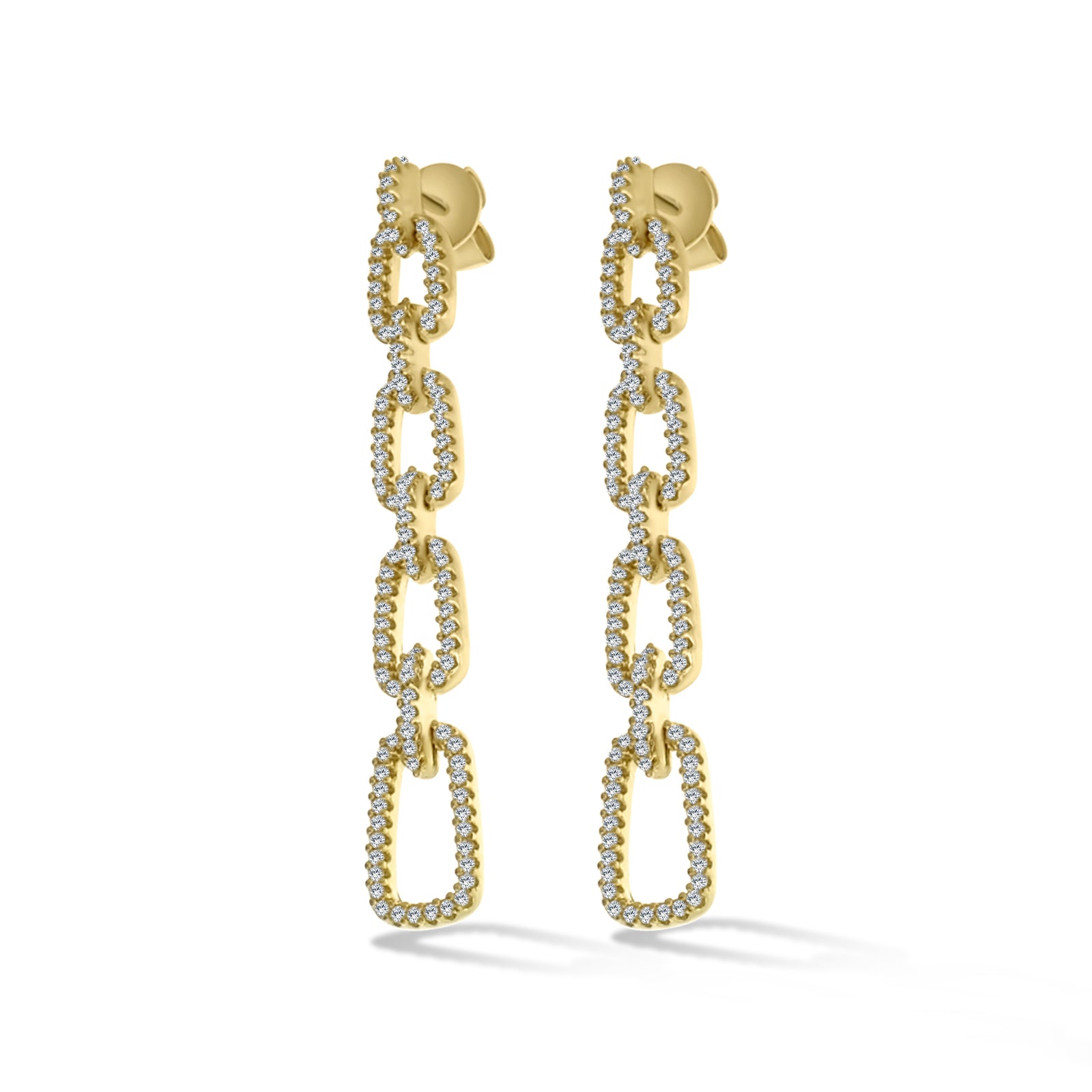 Gold Link Drop Earrings Sterling Silver CZ
