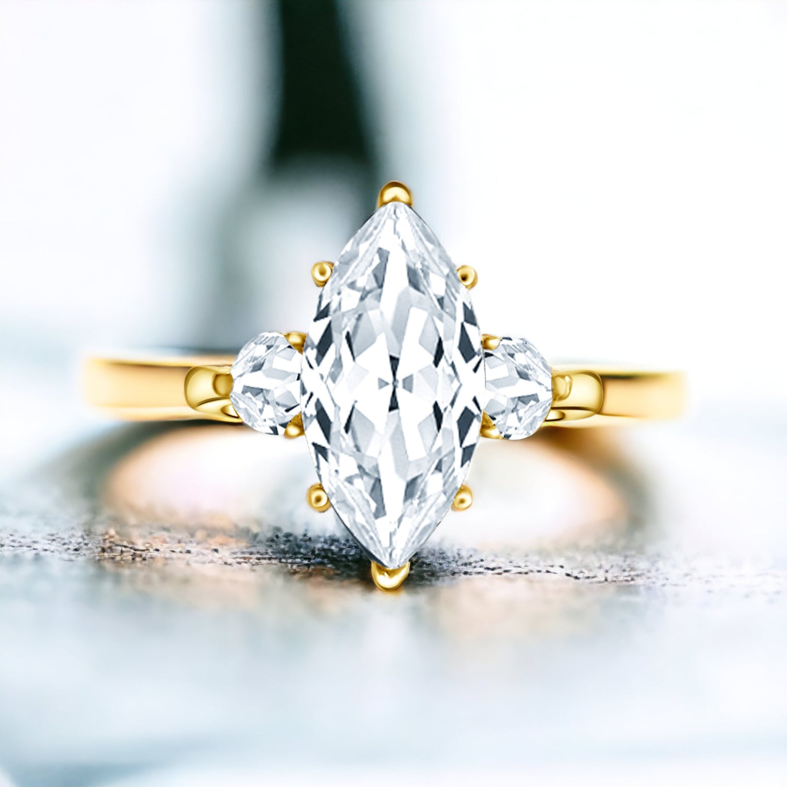 Gold Marquise Cut Ring Sterling Silver 925 CZ
