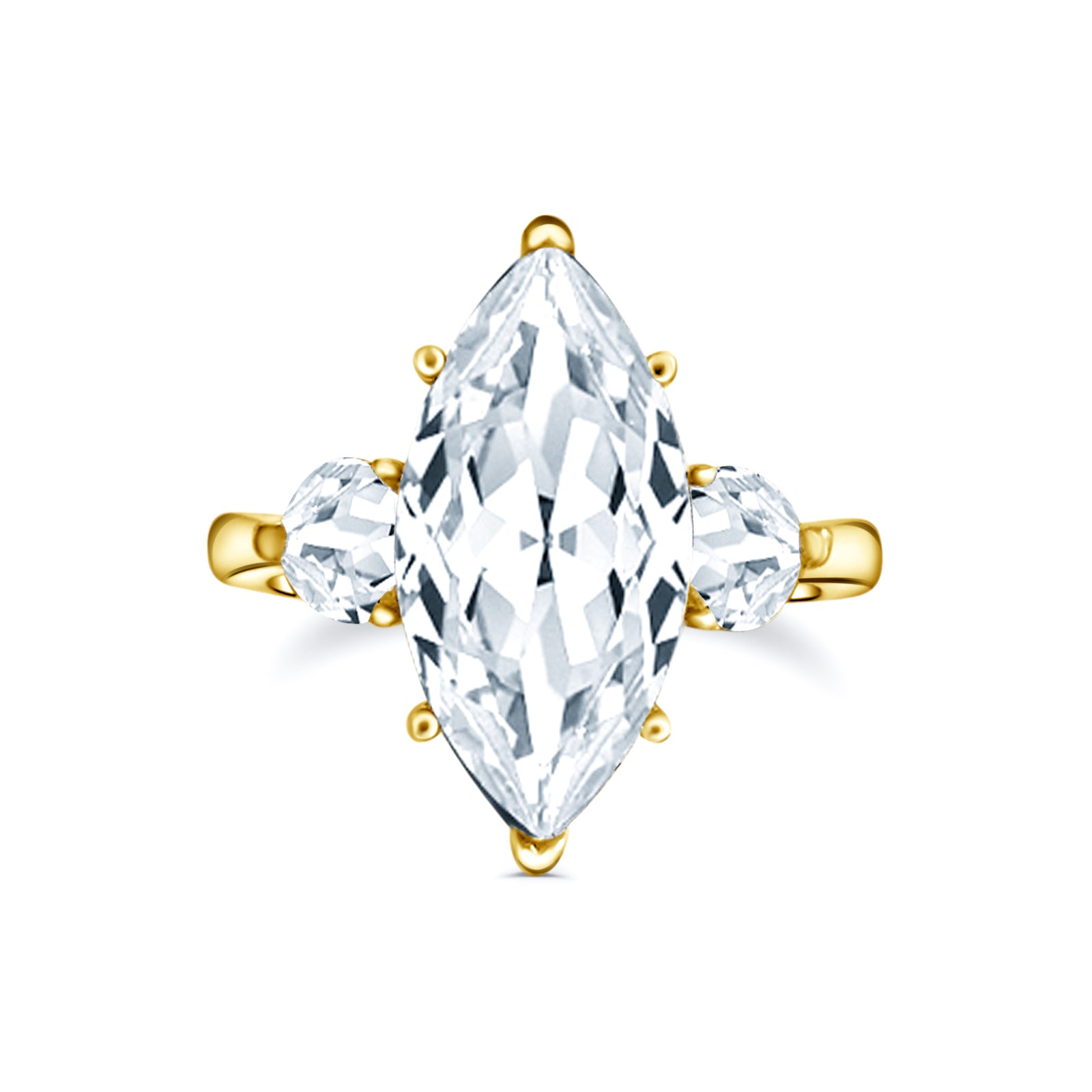 Gold Marquise Cut Ring Sterling Silver 925 CZ