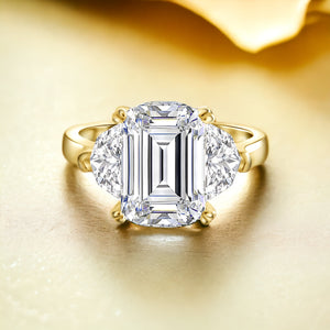 Gold Emerald Cut Ring Sterling Silver CZ