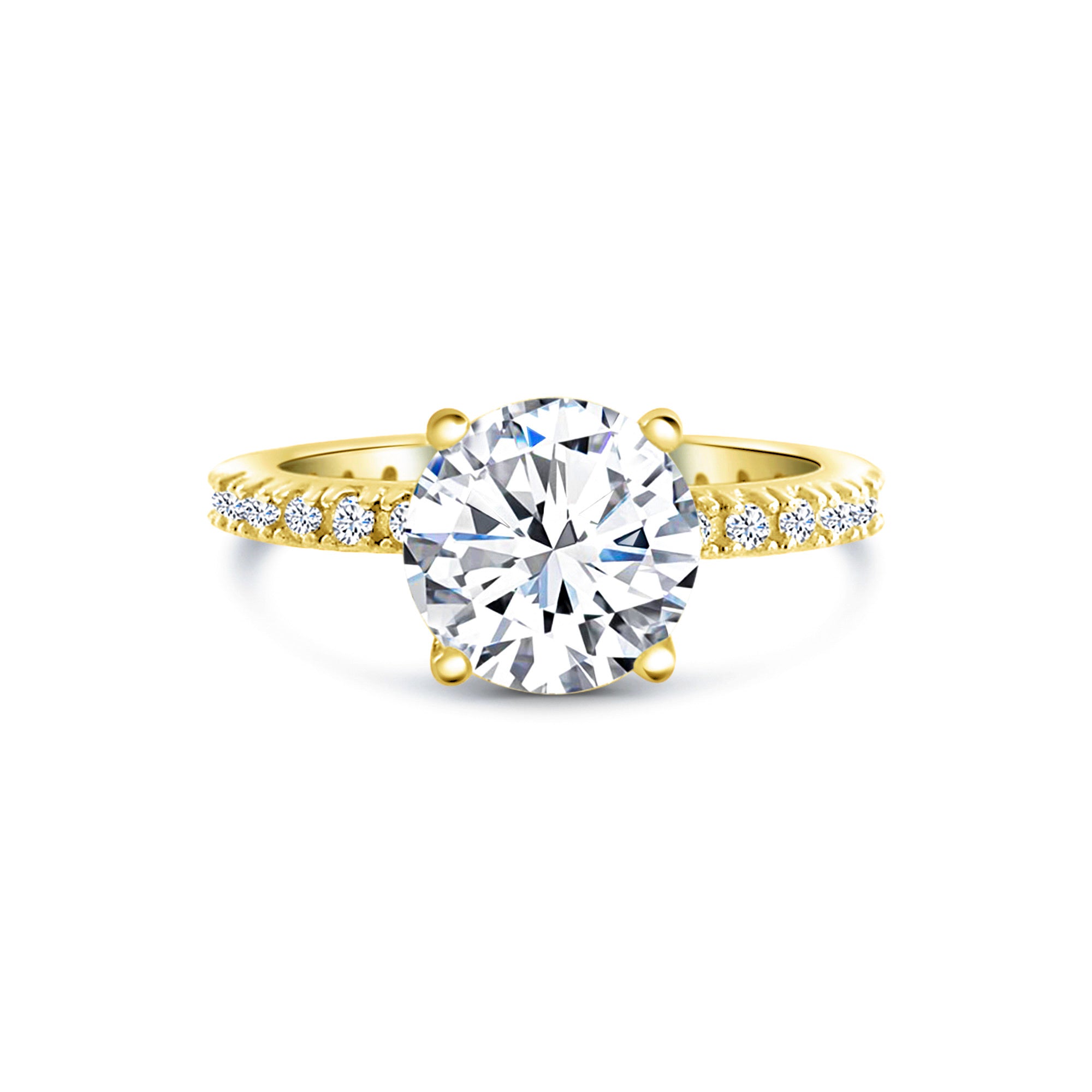 Gold Round Classic Ring Sterling Silver CZ