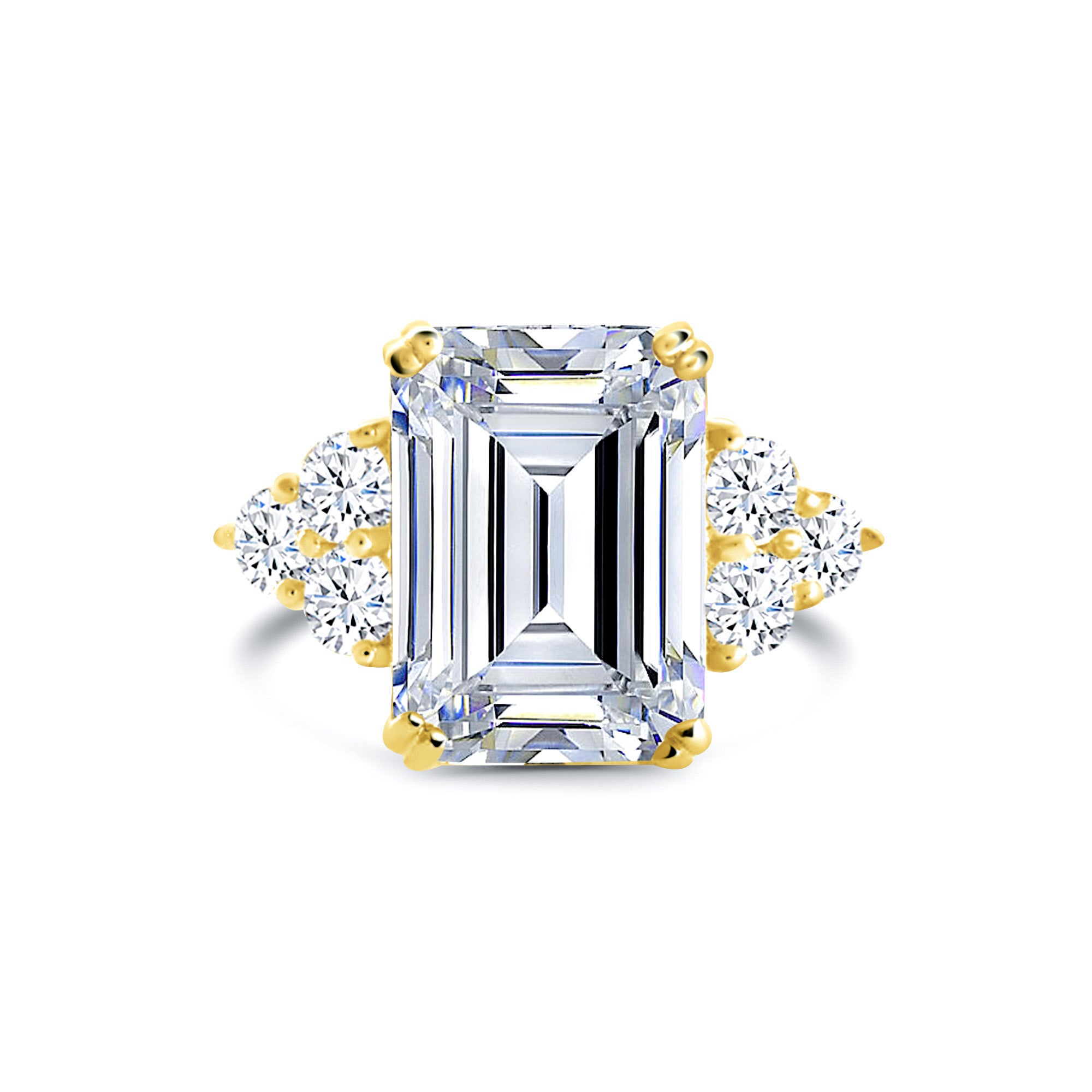 Golden 5 Carat Rectangle Emerald Cut Sterling Silver 925 Ring