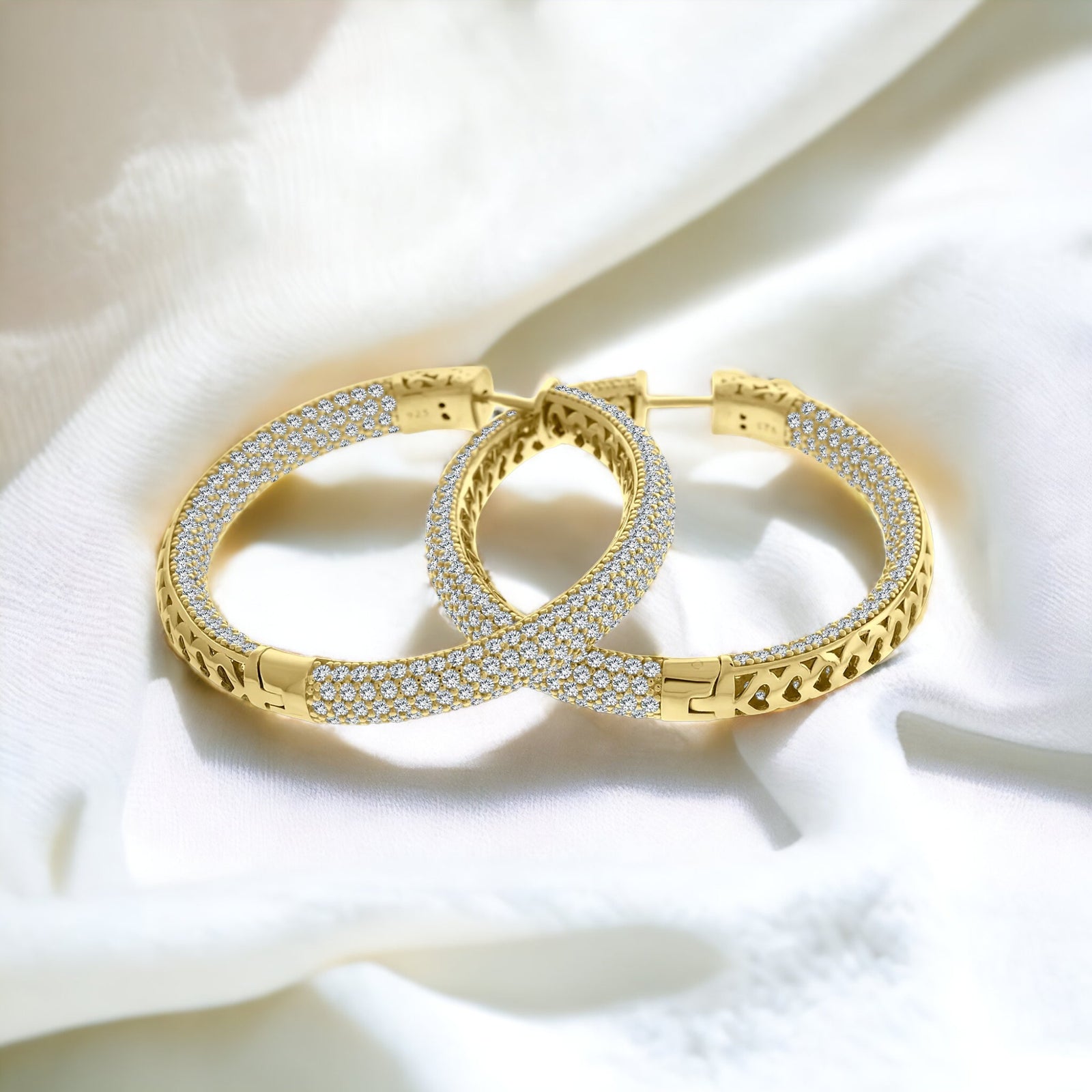 Gold Hoop Graduated Earrings Cubic Zirconia CZ