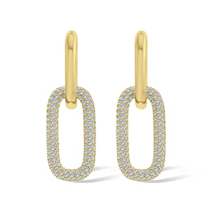 Gold Paperclip Micro Pave Earrings Cubic Zirconia CZ