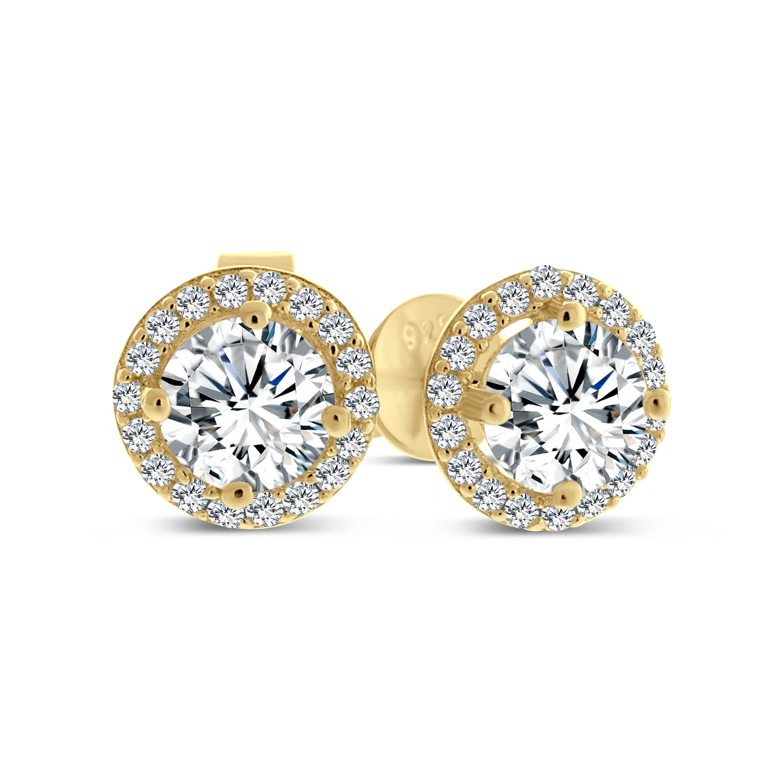 Halo Studs Gold Earrings Cubic Zirconia CZ
