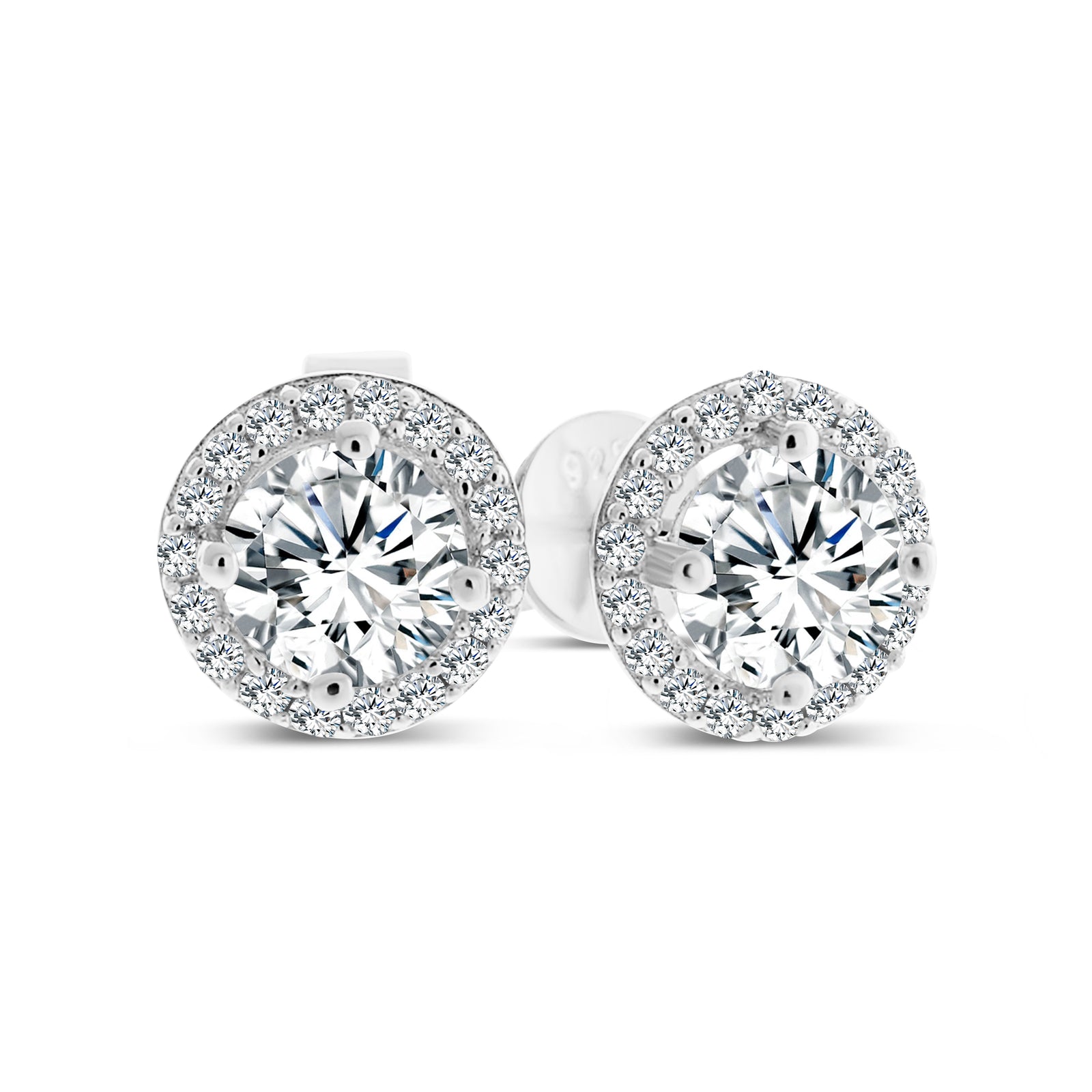 Halo Studs Silver Earrings Cubic Zirconia CZ