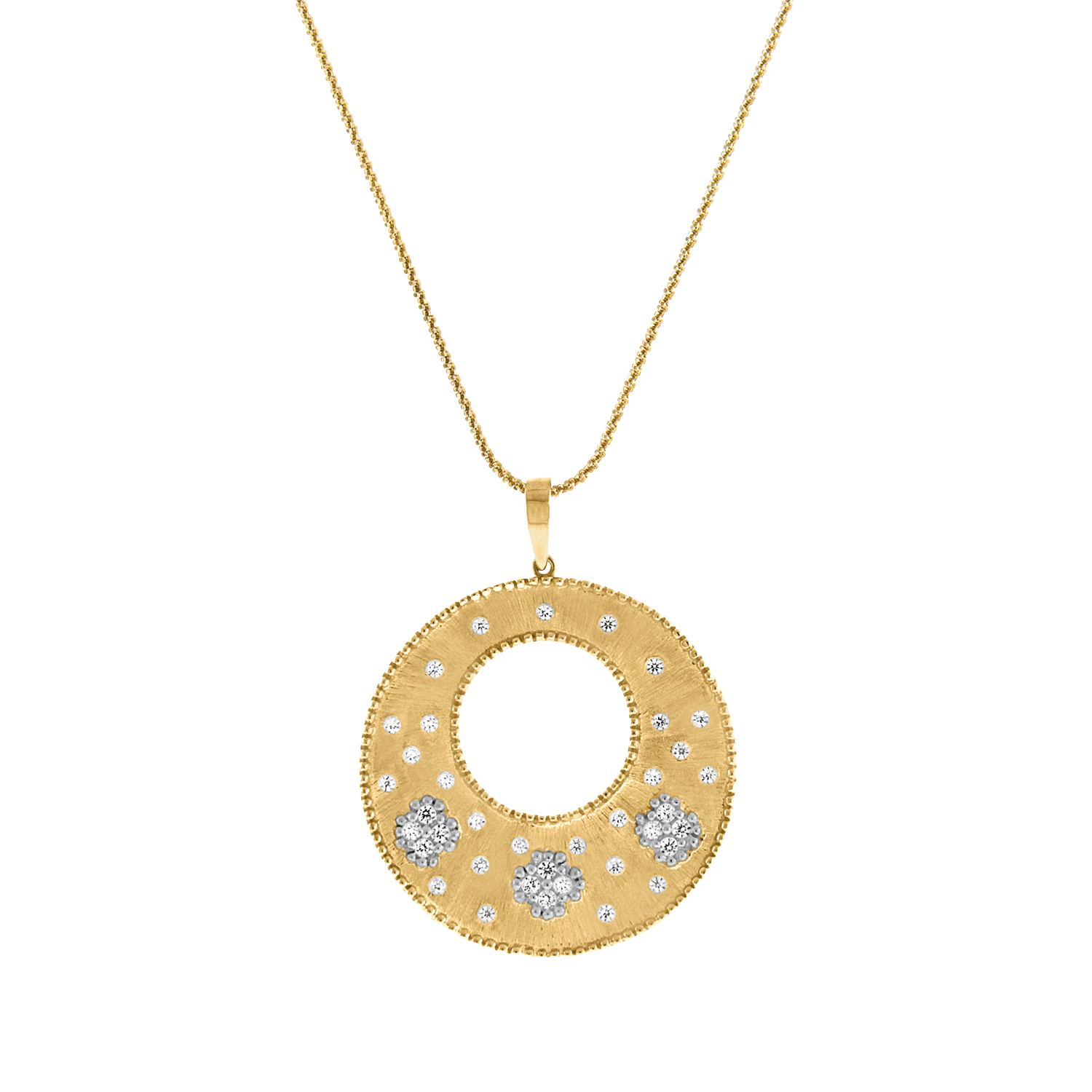 2-Tone Gold Frosted Pendant Necklace with Silver Details
