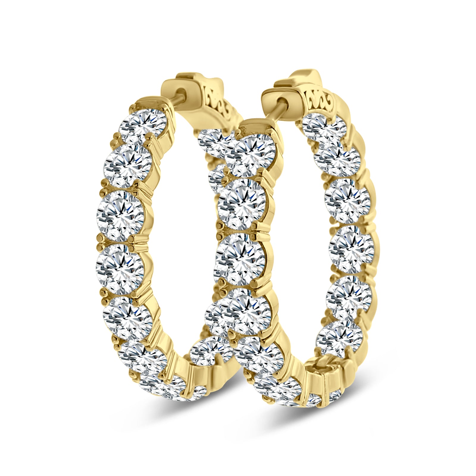 Medium Gold Hoop Earrings Cubic Zirconia CZ
