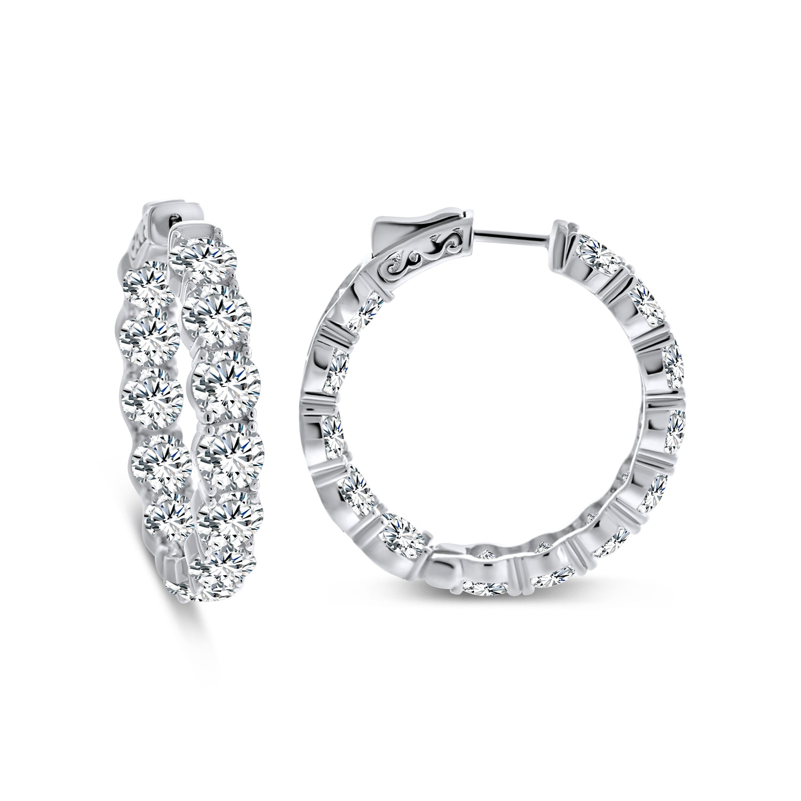 Medium Sterling Silver Hoop Earrings Cubic Zirconia CZ