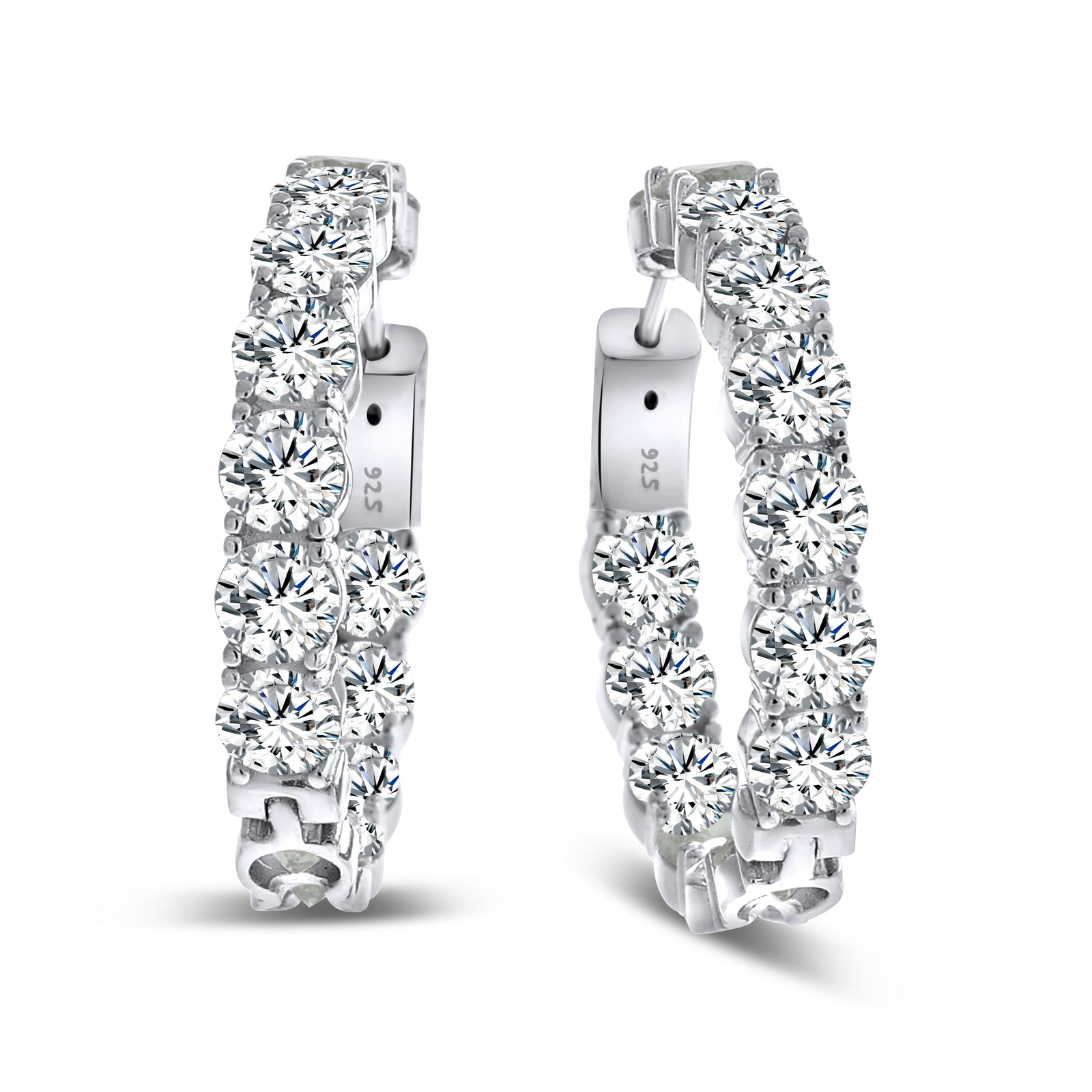 Medium Sterling Silver Hoop Earrings Cubic Zirconia CZ