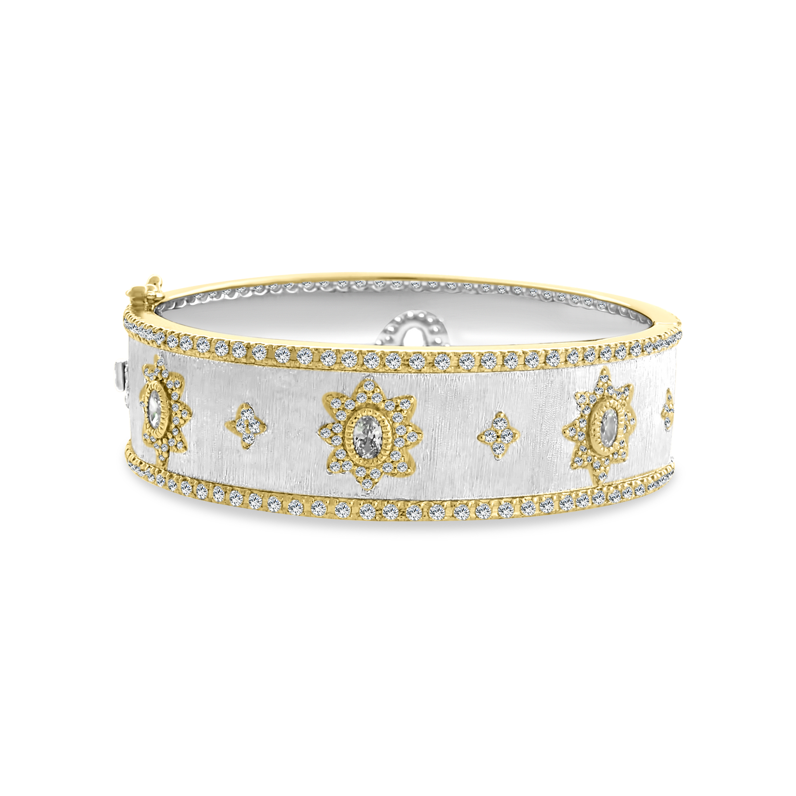 Silver 2-Tone Frosted Bracelet with Gold Details and Oval Stones