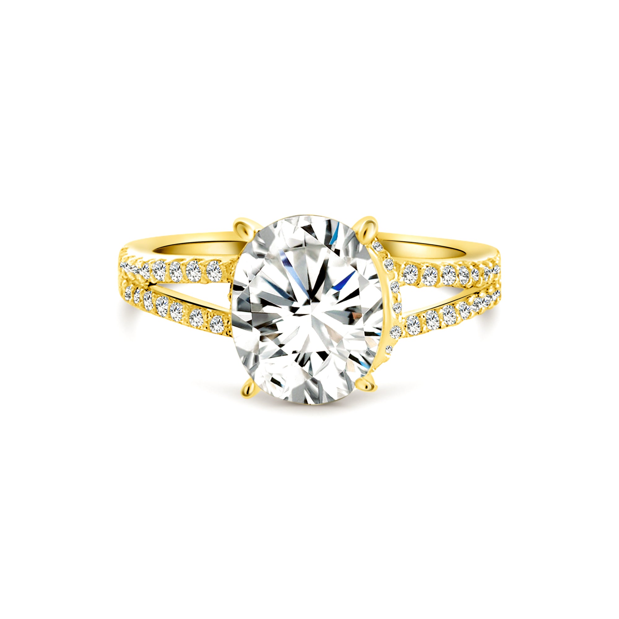 Round Gold Ring Sterling Silver 925 CZ