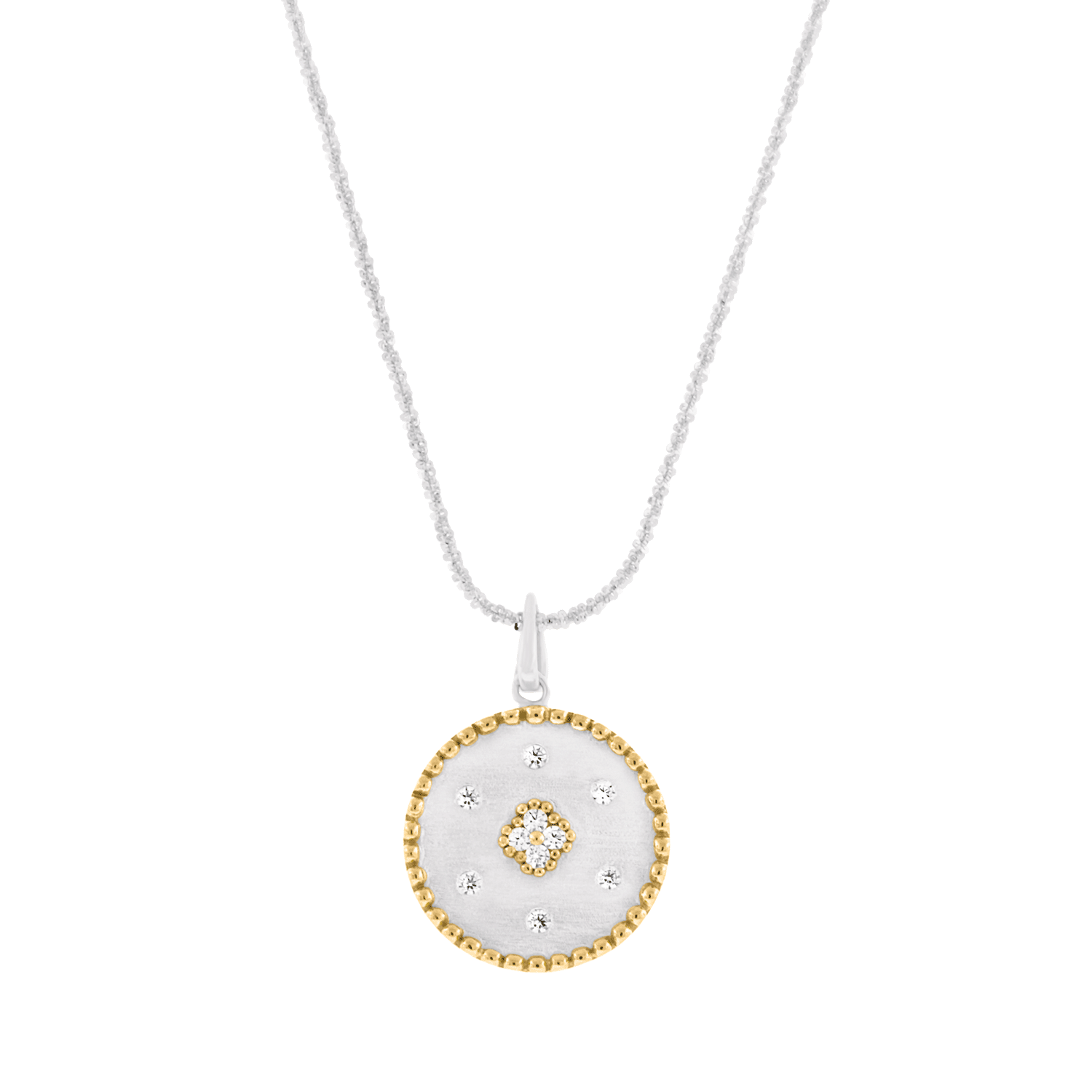 Silver 2-Tone Frosted Rounded Pendant Necklace