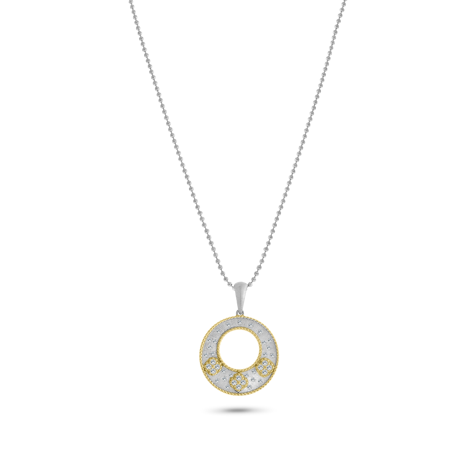 Small 2-Tone Silver Frosted Pendant Necklace with Gold Details