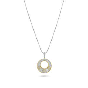 Small 2-Tone Silver Frosted Pendant Necklace with Gold Details