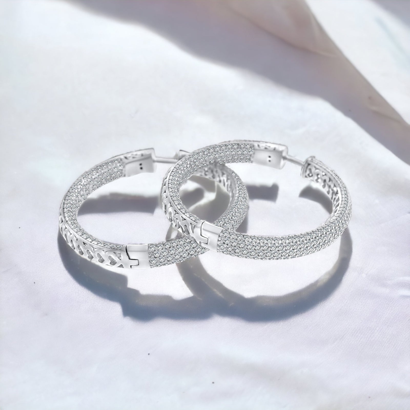 Silver Hoop Graduated Earrings Cubic Zirconia CZ