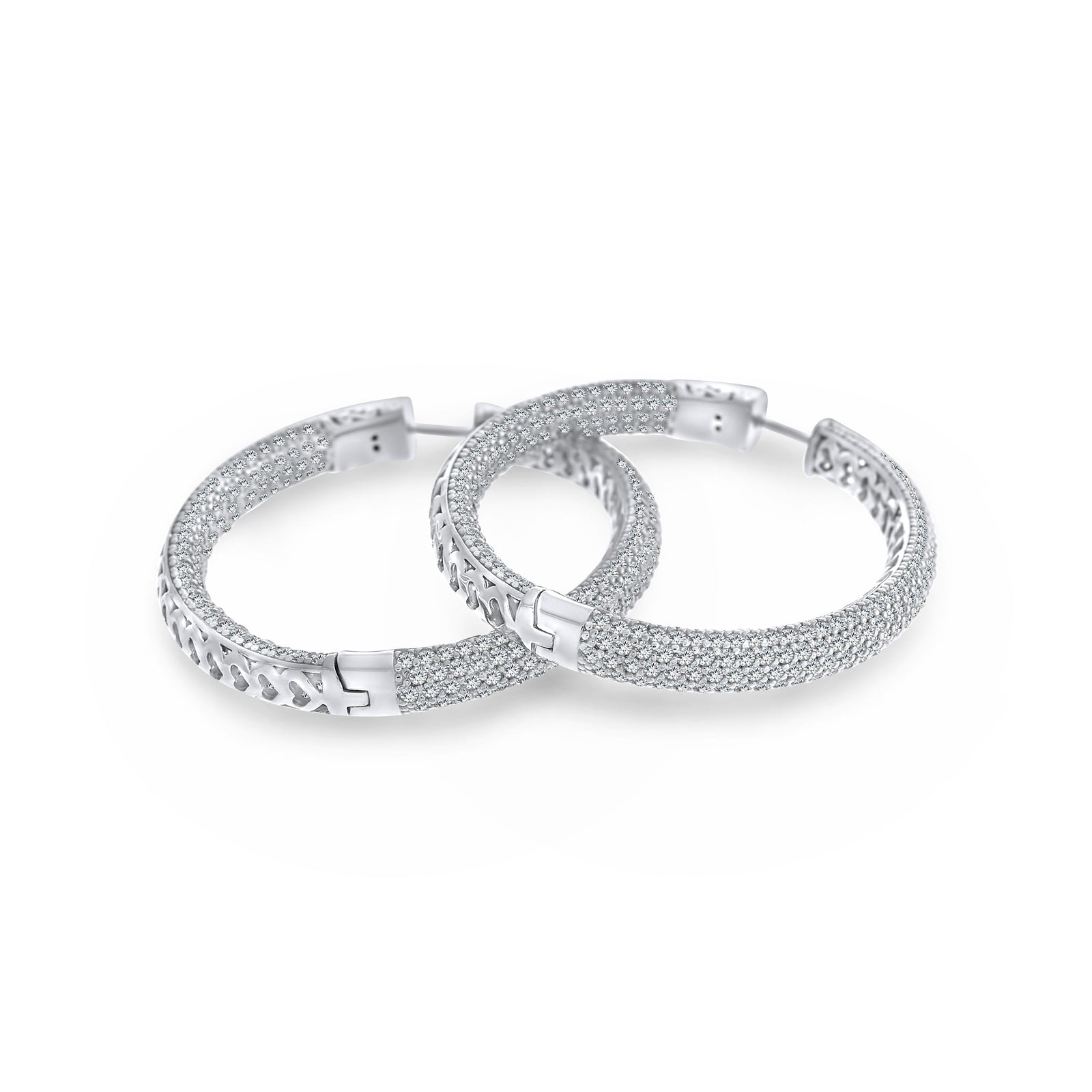 Silver Hoop Graduated Earrings Cubic Zirconia CZ