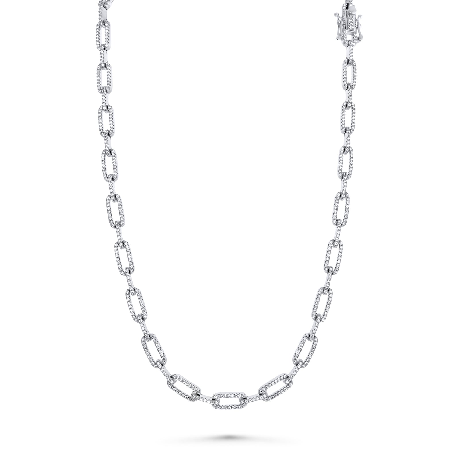 Silver Link Chain Necklace Sterling Silver Pave CZ