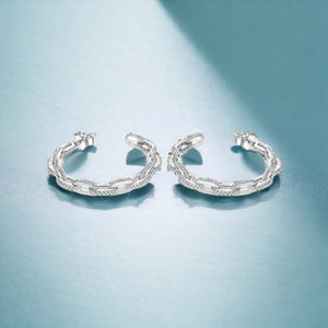 Silver Paperclip Micro Pave Hoop Earrings Cubic Zirconia CZ