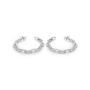 Silver Paperclip Micro Pave Hoop Earrings Cubic Zirconia CZ