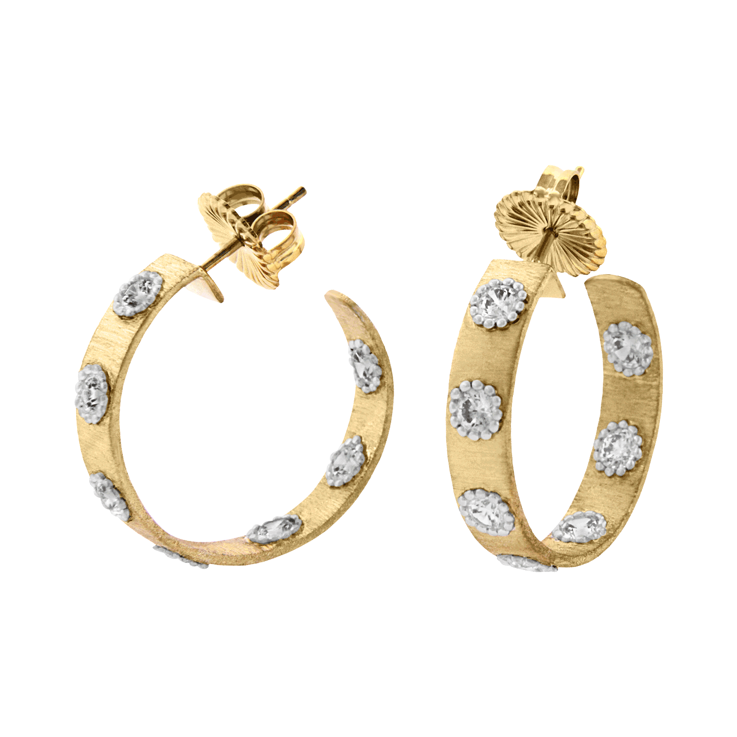 1.25 Carat Round Cu Diamond Half Hoop Earrings In 14K Gold With Omega - Dia  Rise Inc.