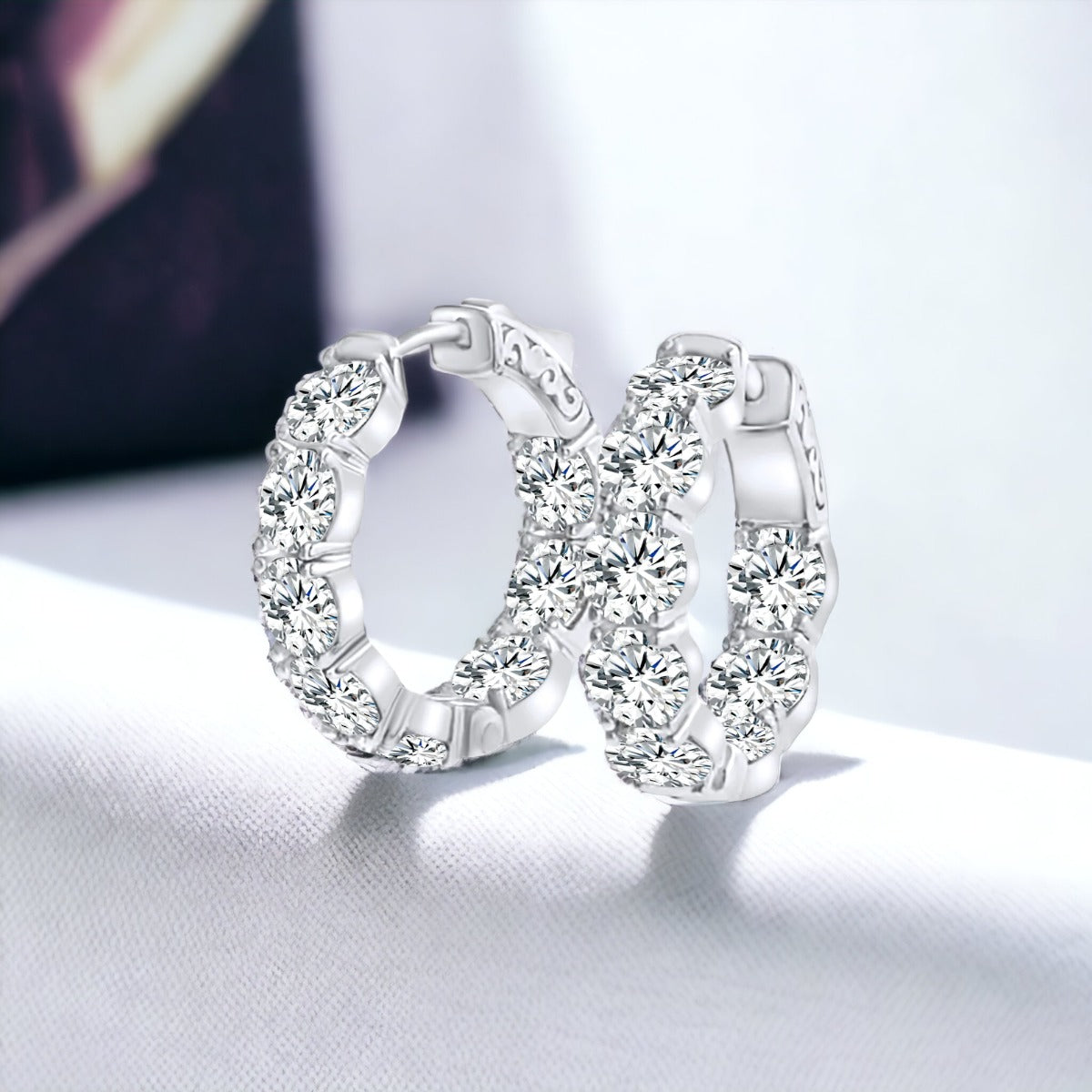 Small Sterling Silver Hoop Earrings CZ