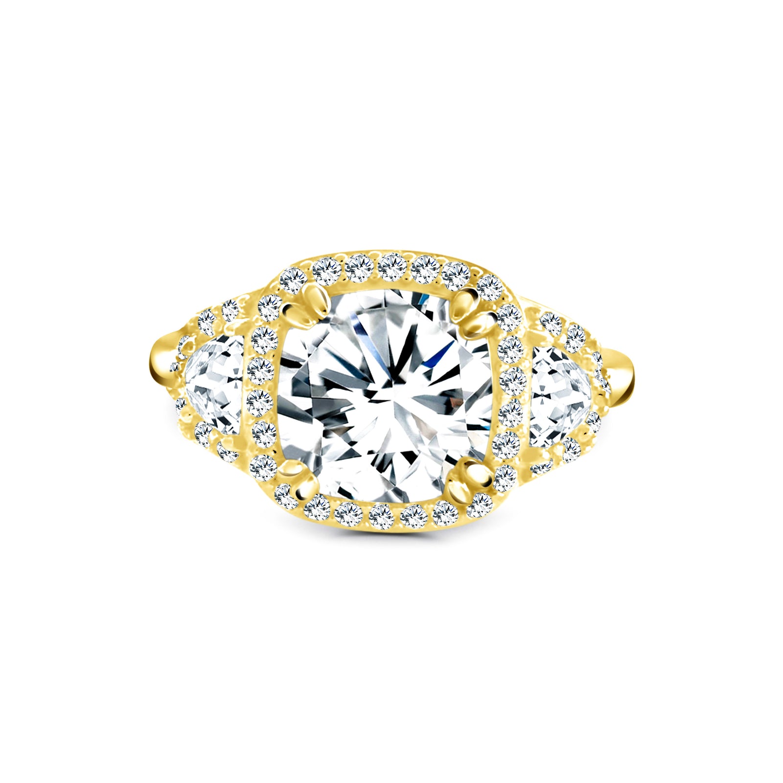 Square Halo Gold Ring Sterling Silver 925 CZ