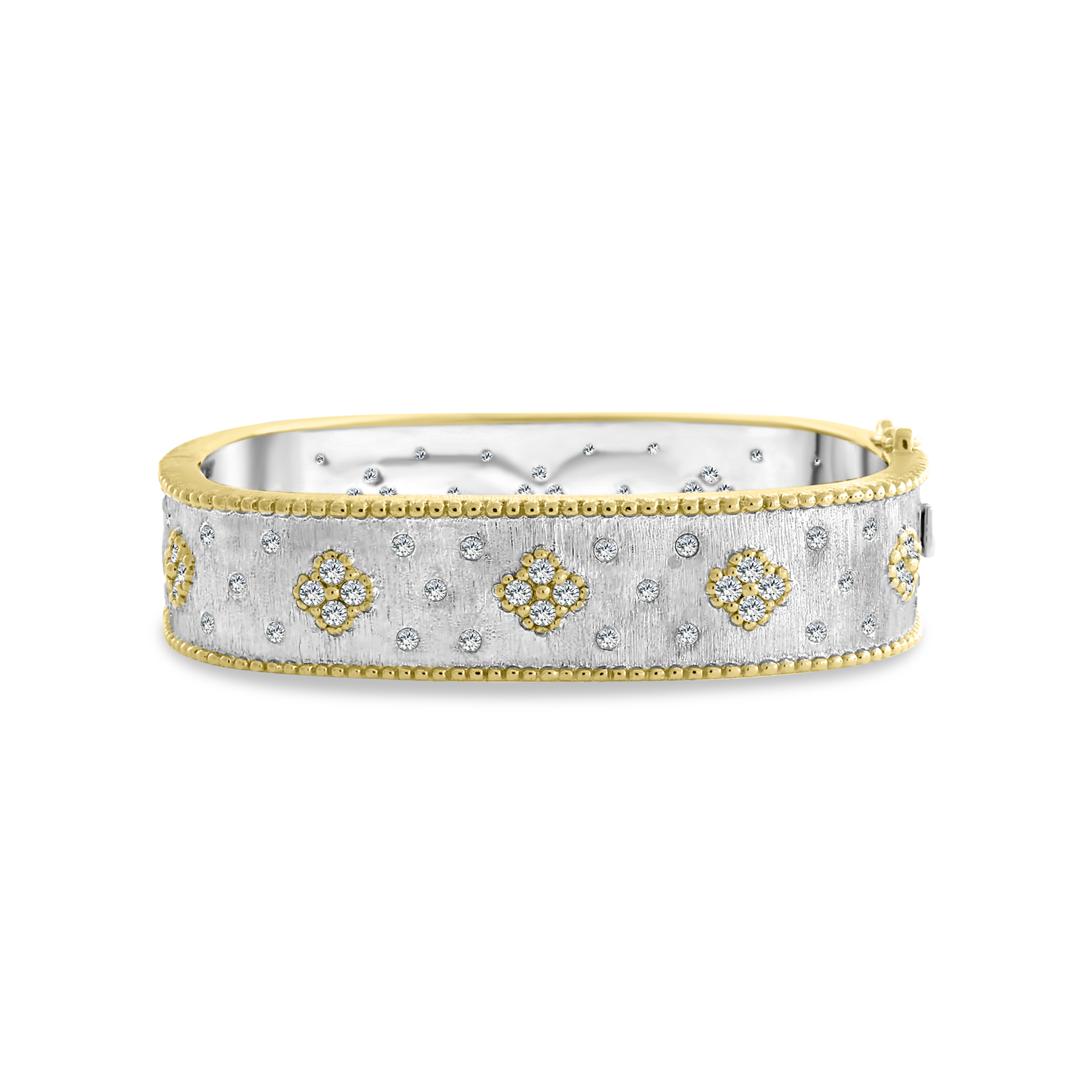 Square Silver 2-Tone Frosted Bracelet with Gold Details